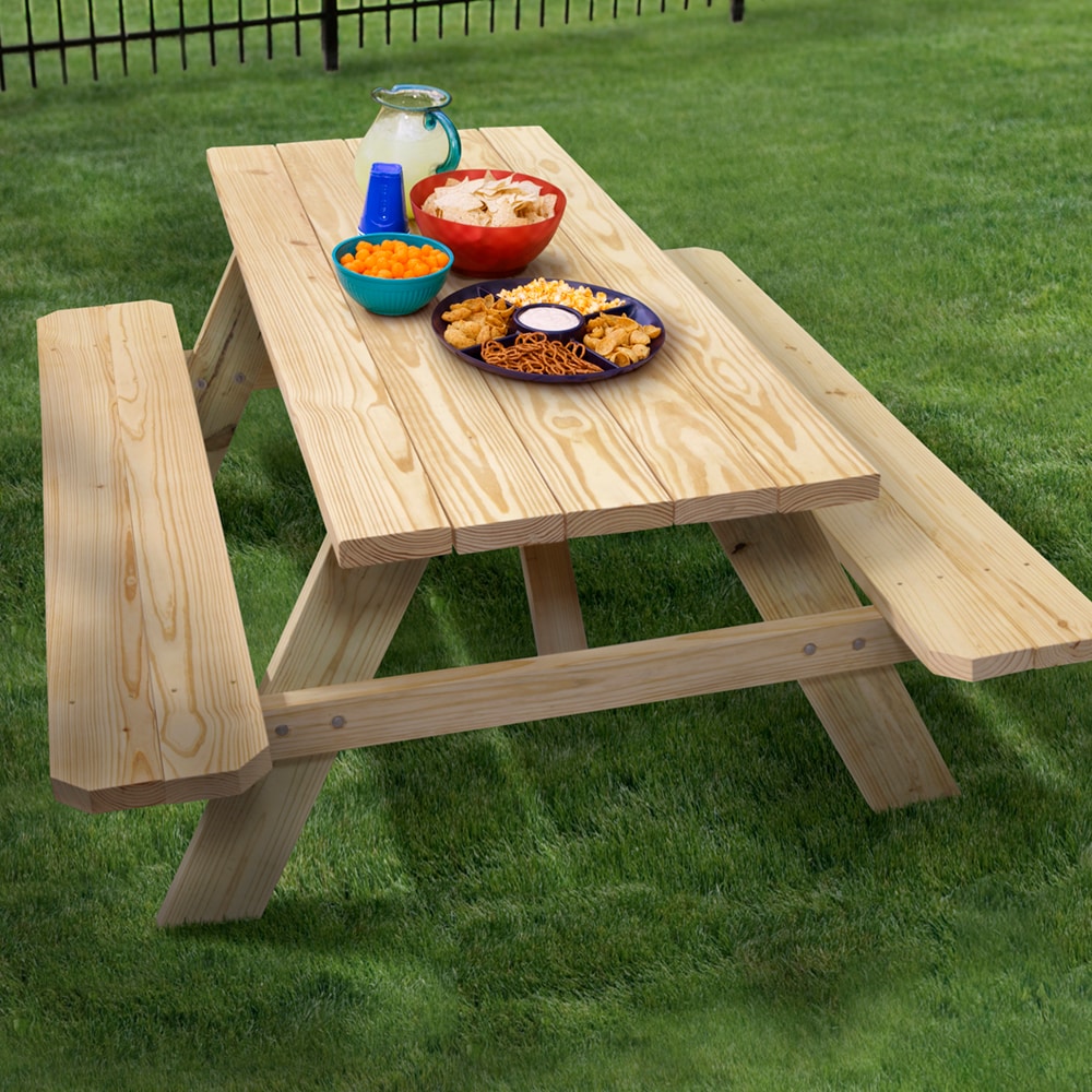 Style Selections 72-in Brown Wood Rectangle Picnic Table in the