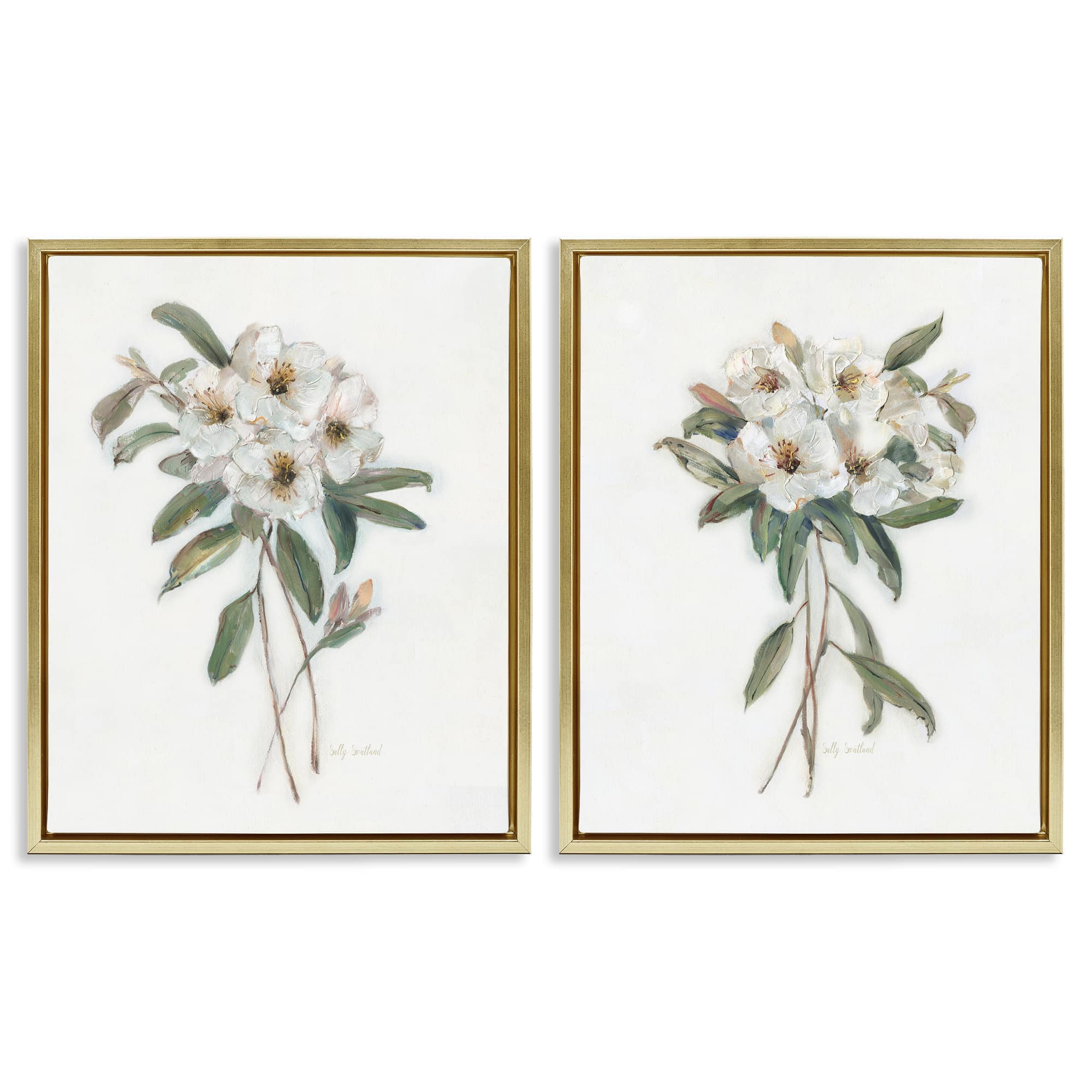 Stupell Industries B2-742-FFG-2PC-16X20 Wild Spring Flower Bundles 2 Piece Gold Framed Floater Canvas Set By Sally Swatland 17 x 21