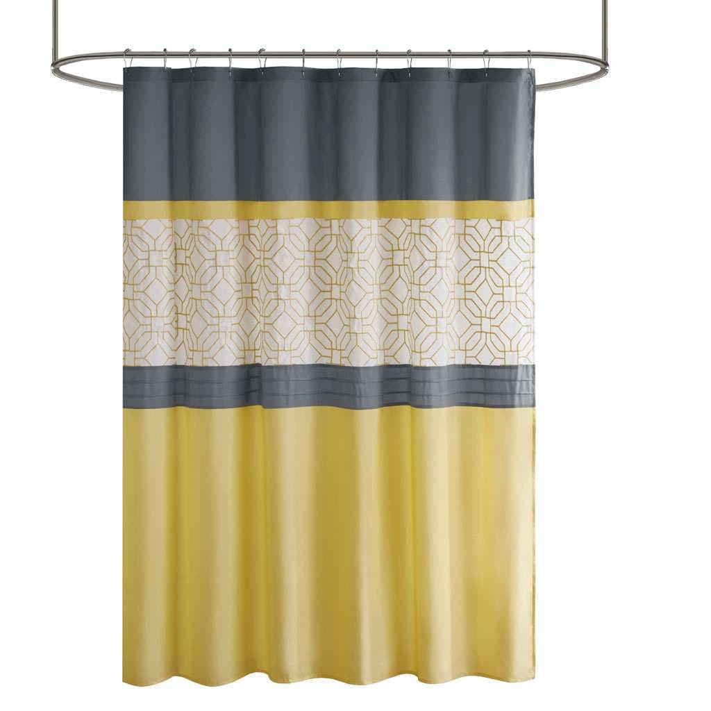 Vynxaria LEXY0842-DJYS-YL003 Yellow and Gray Embroidered Geometric Shower Curtain 72x72 Inch