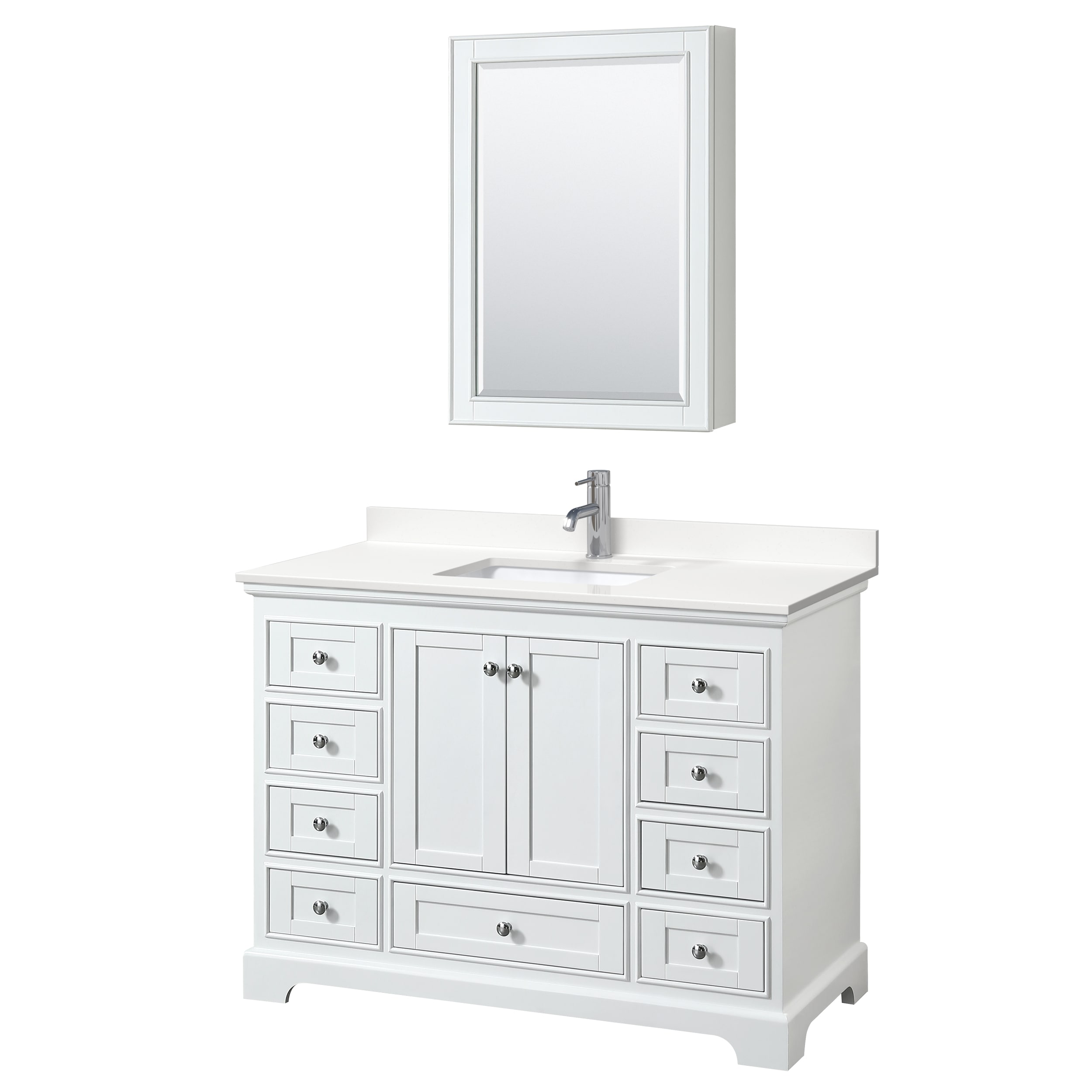 Wyndham Collection WCS202048SWHWQUNSMED Deborah 48-in White Undermount Single Sink Bathroom Vanity with White Quartz Top (Mirror Included)