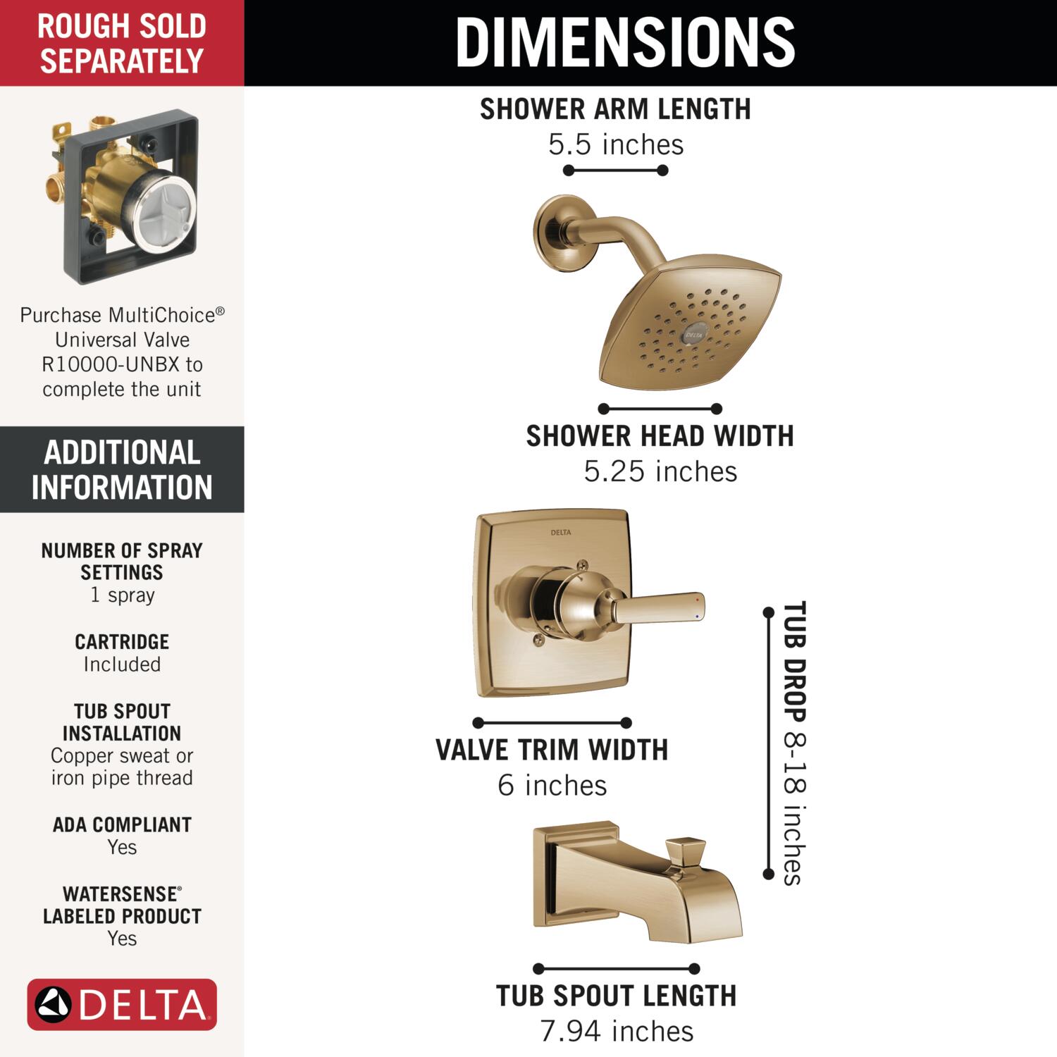 Delta T14464-CZ Tub-Shower-Faucets - View #3