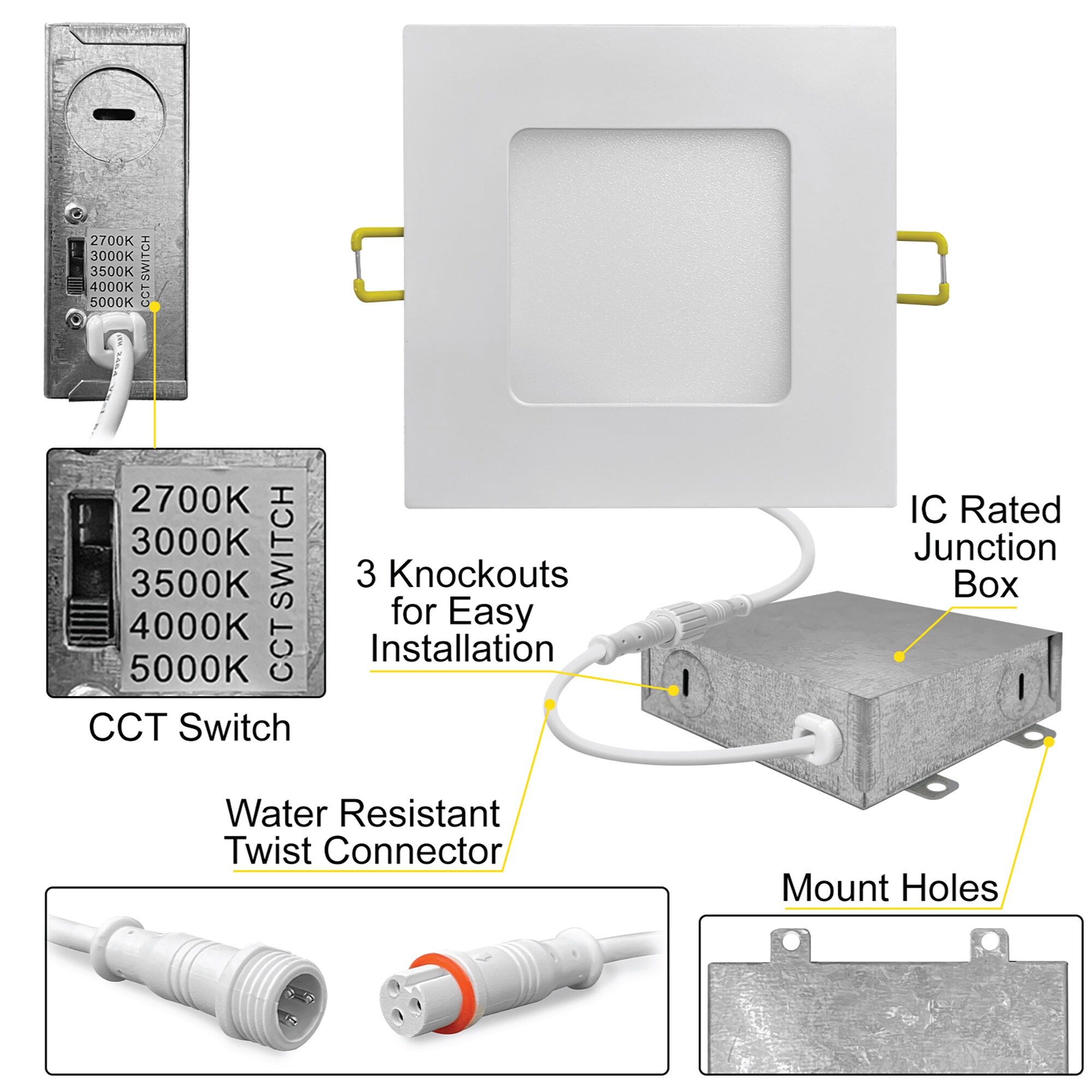 12-Pack White Aluminum Square LED Recessed Lights with Dimmable Feature