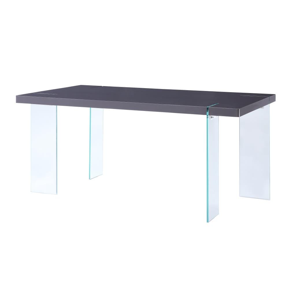 ACME FURNITURE 72190 Noland Gray High Gloss and Glass Contemporary/Modern Dining Table, Glass Top with High Gloss Composite Base 66-in L x 30-in H