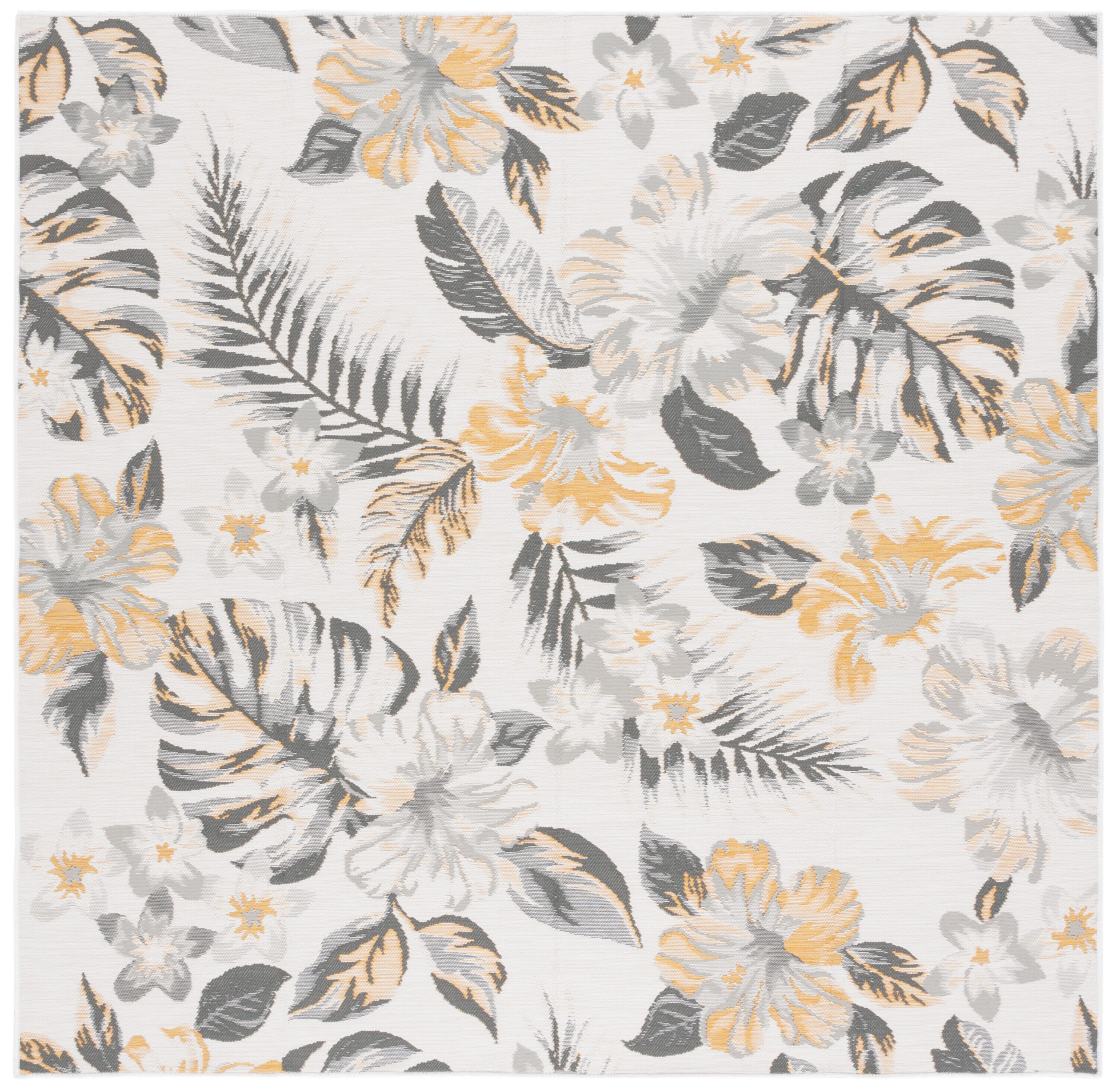Safavieh SUN671B-7SQ 7 x 7 (ft) Loomed Ivory/Gray Gold Square Indoor/Outdoor Floral/Botanical Mid-Century Modern Area rug
