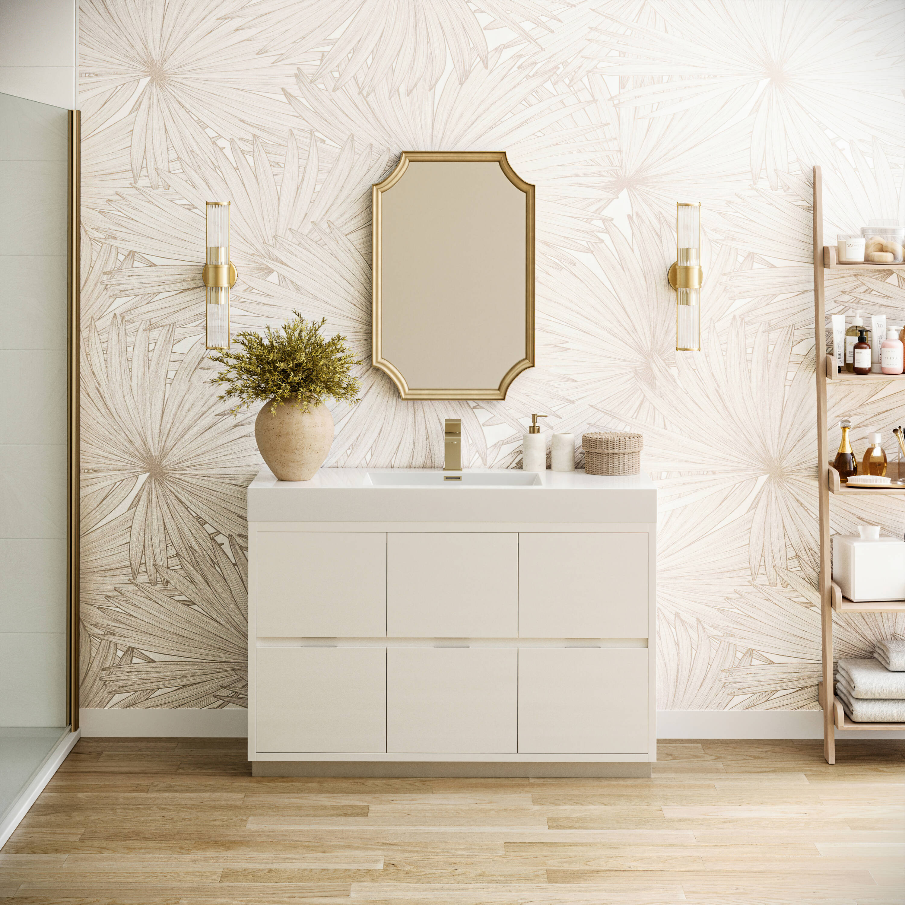 Fresca FCB8448WH-I Valencia 48-in Glossy White Undermount Single sink Bathroom Vanity with White Acrylic Top