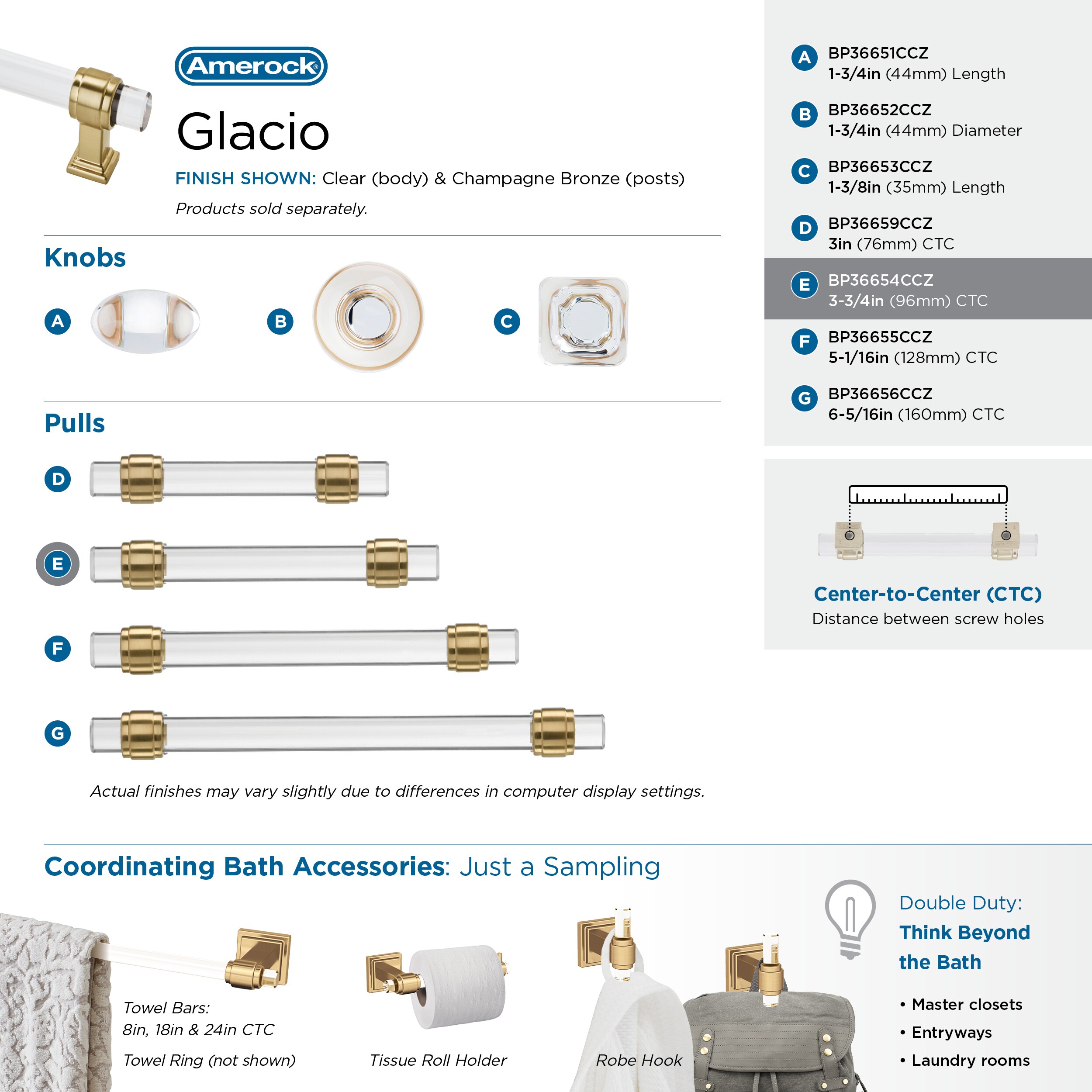 Clear and Champagne Bronze 3-3/4 Inch Bar Cabinet Pull