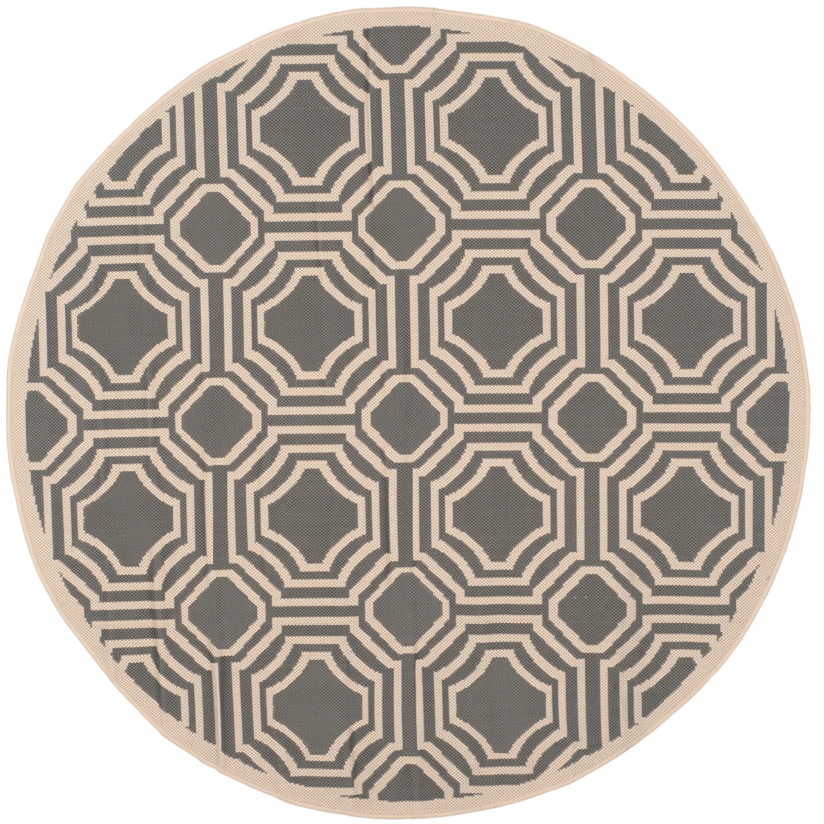Safavieh CY6112-246-5R Courtyard Maui 5 x 5 (ft) Loomed Polypropylene Anthracite/Beige Round Indoor/Outdoor Geometric Coastal Area rug