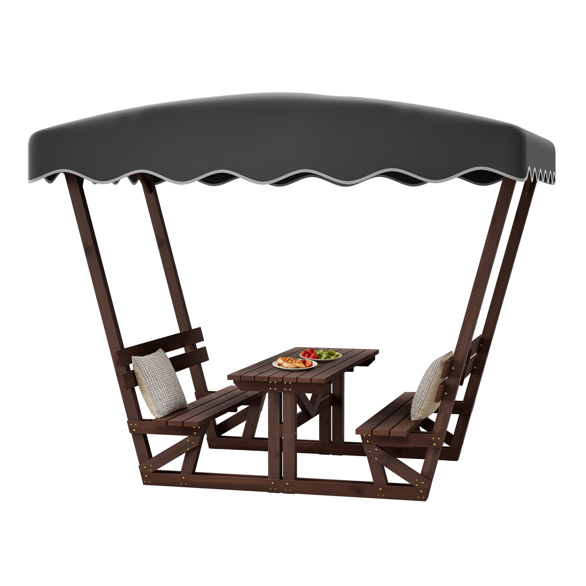 SINOFURN 60.6-in Brown Douglas fir Rectangle Picnic Table