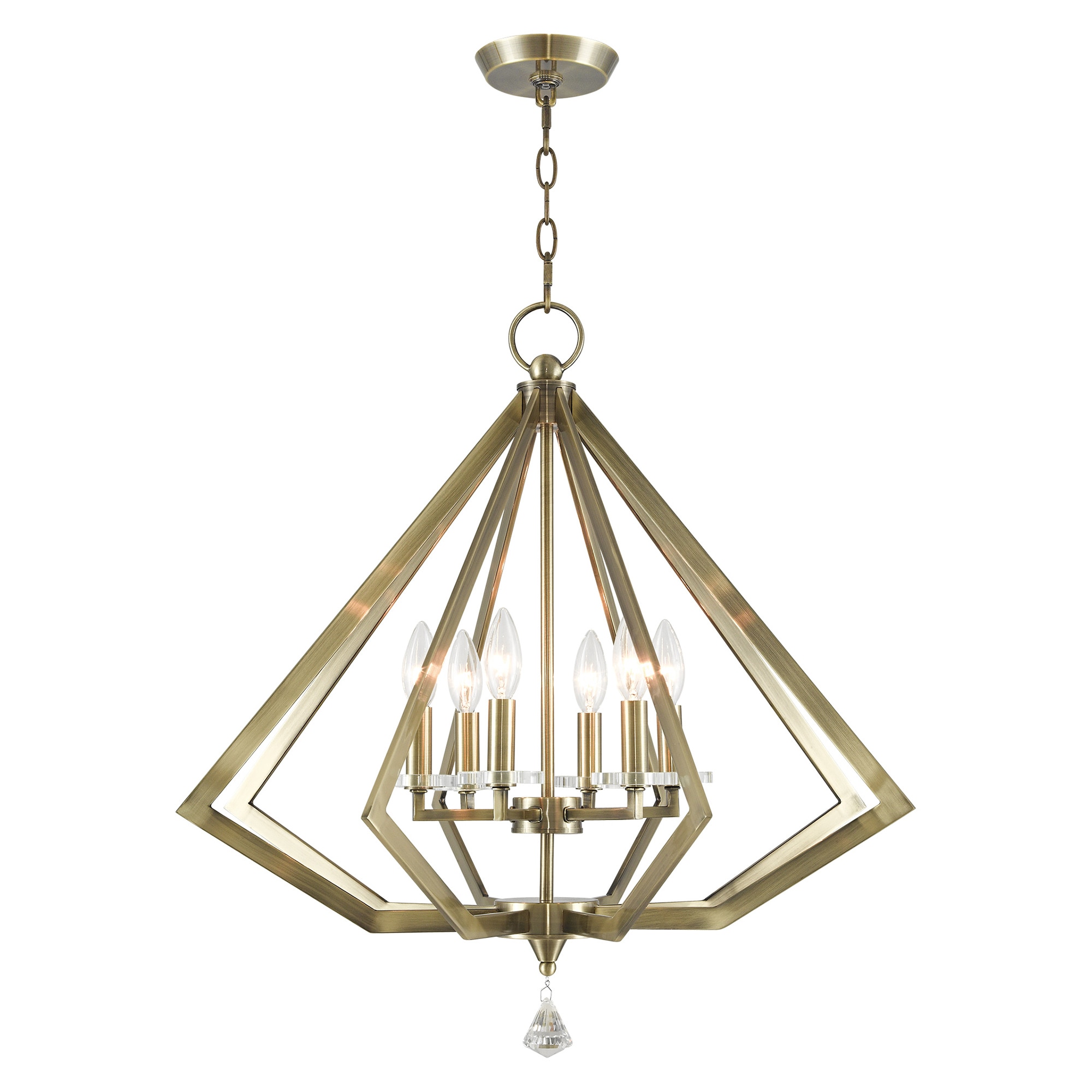 Livex Lighting 50666-01 Diamond 6 -Light Antique Brass Transitional For Use in Bathrooms, Bedrooms, Dining Rooms, Foyers, Kitchens, Living Rooms Chandelier