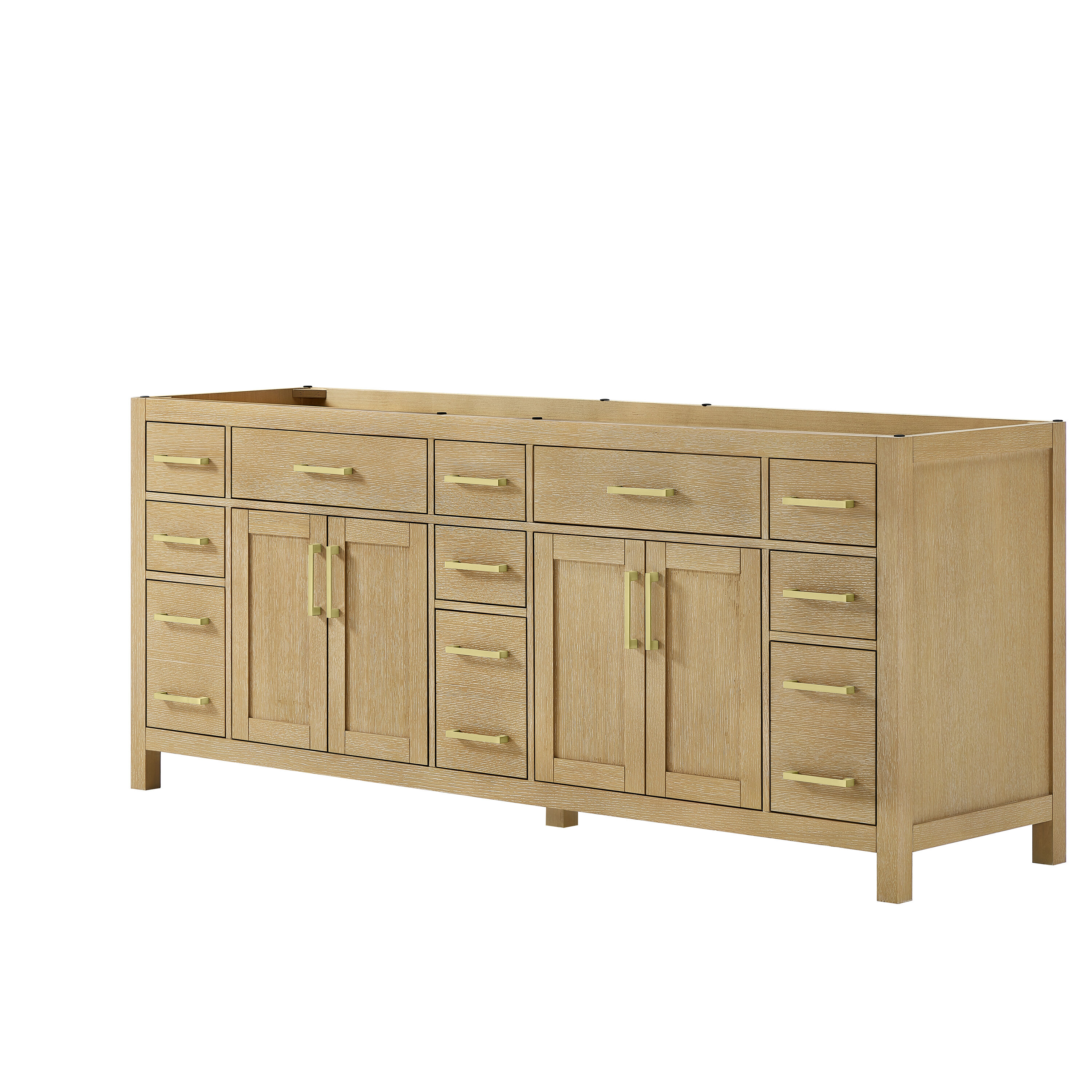 Wyndham Collection - Beckett 84-in Whitewashed Oak with Brushed Gold Trim Bathroom Vanity Base Ca...