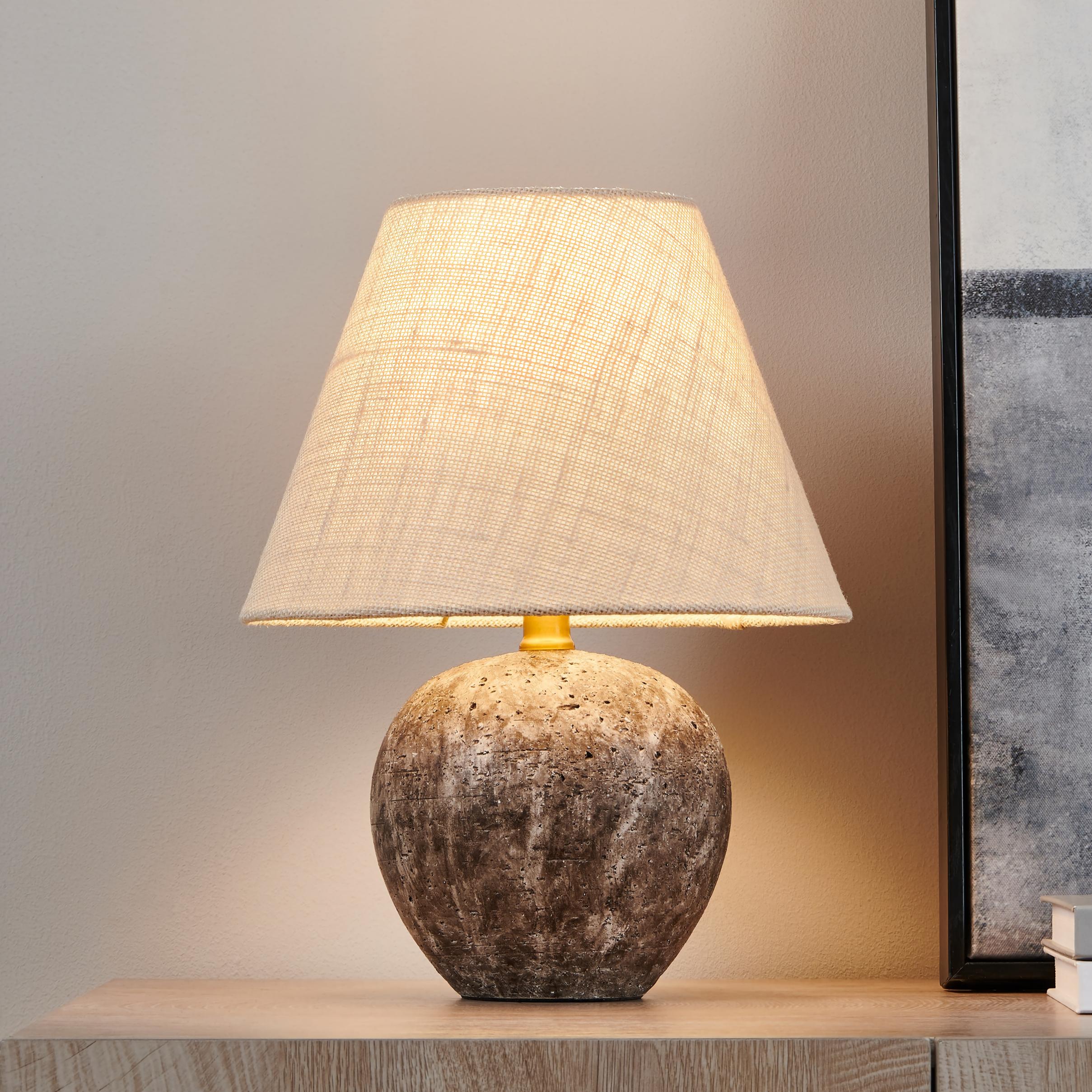 KAWOTI 14.5-in Rustic Grey Mottled LED Table Lamp with Linen Shade