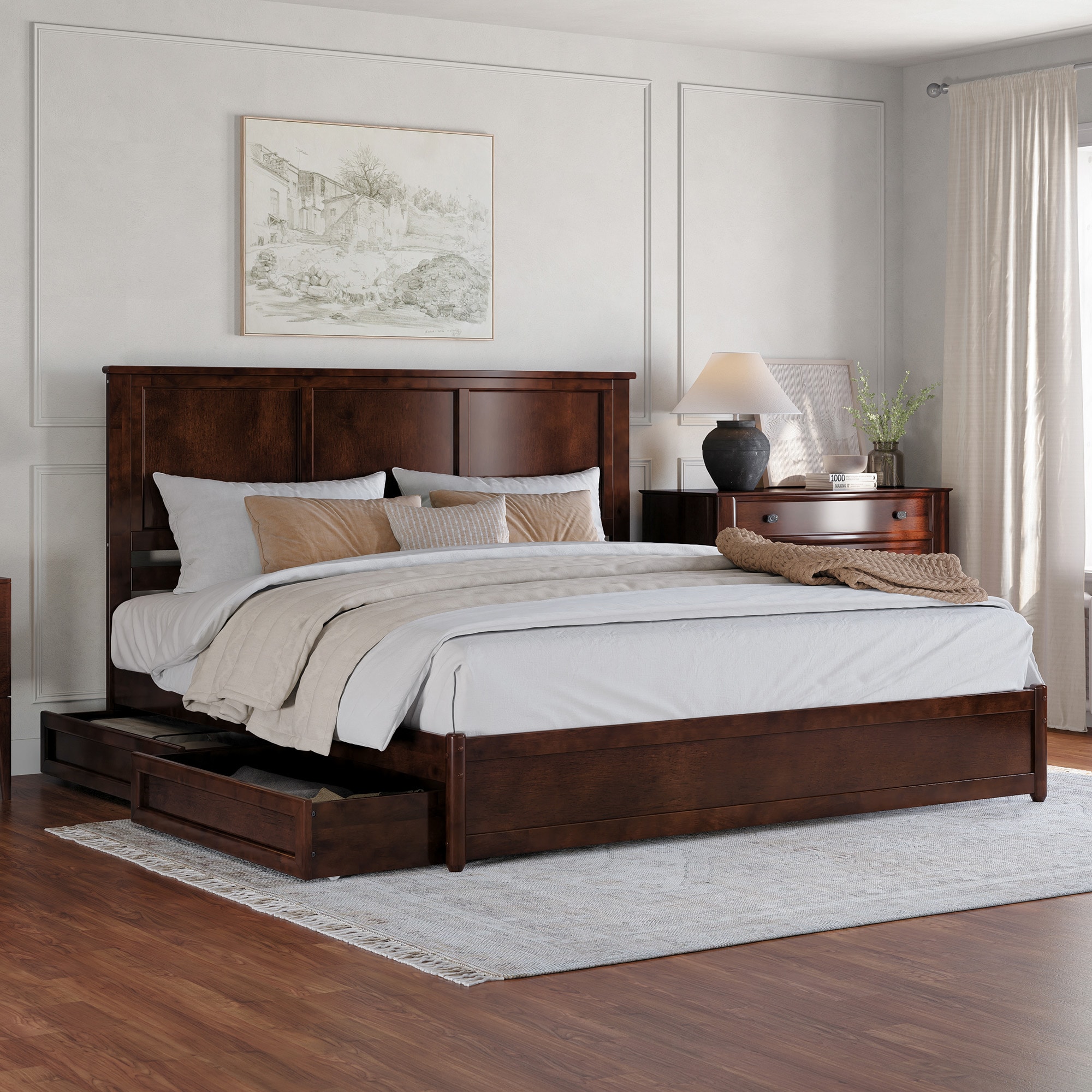 AFI AR8687154 Felicity Walnut King Wood Platform Bed with Storage