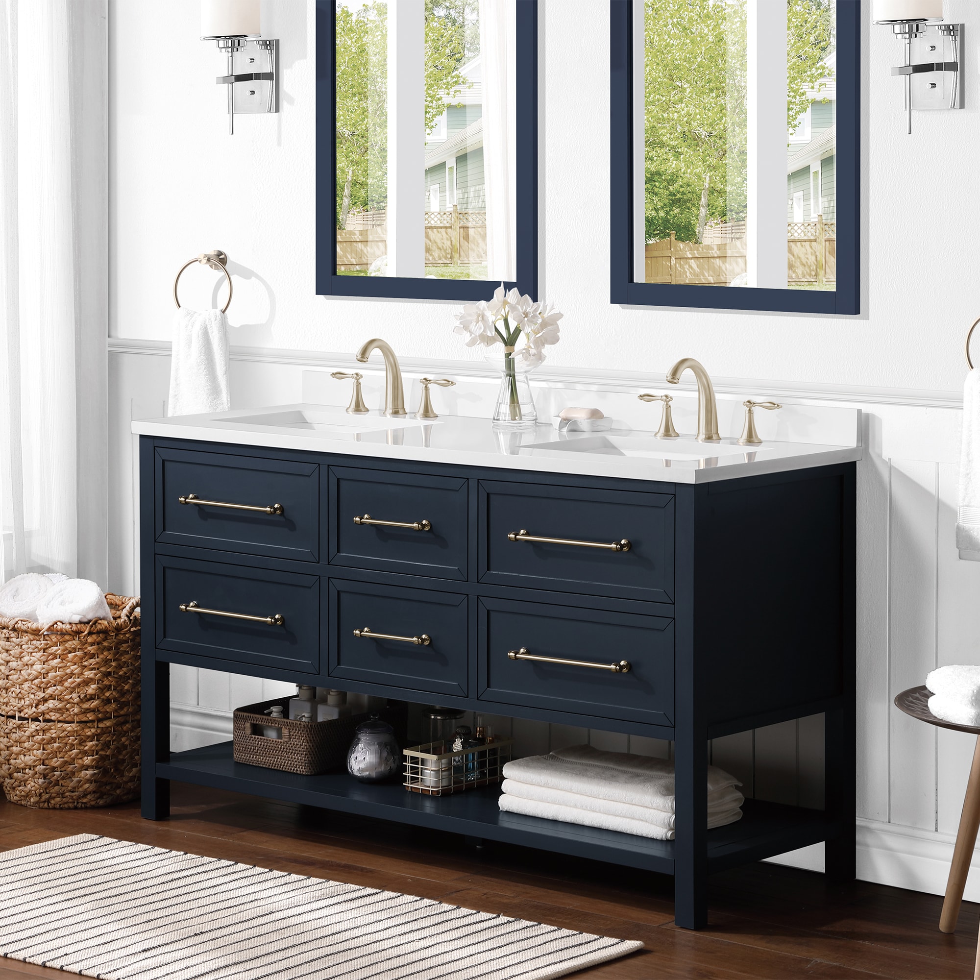 allen + roth Windsor 60-in Midnight Blue Undermount Double Sink ...