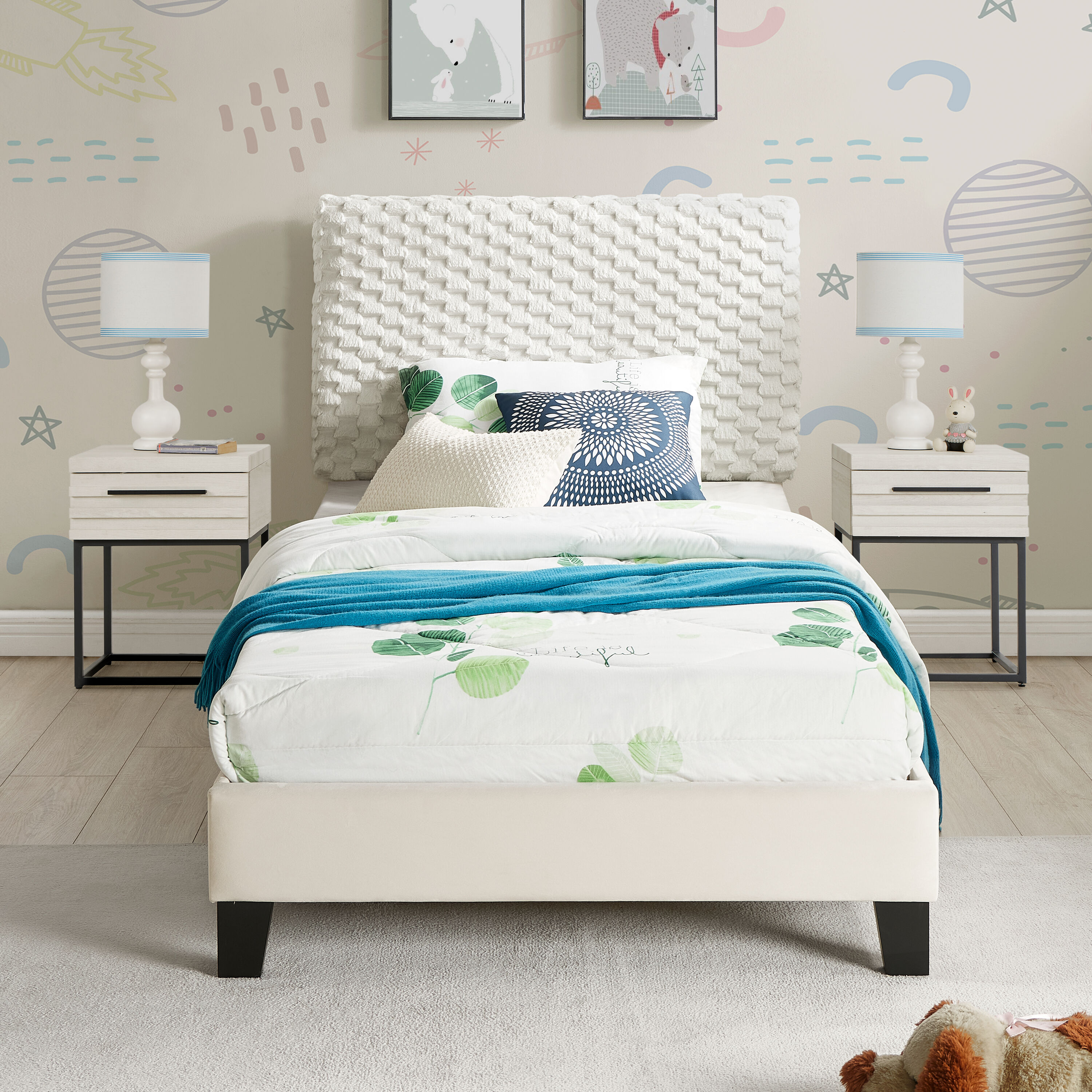 Roundhill Furniture B1126T-OE0349WHX2 Findlay Dove White Twin Bedroom Set