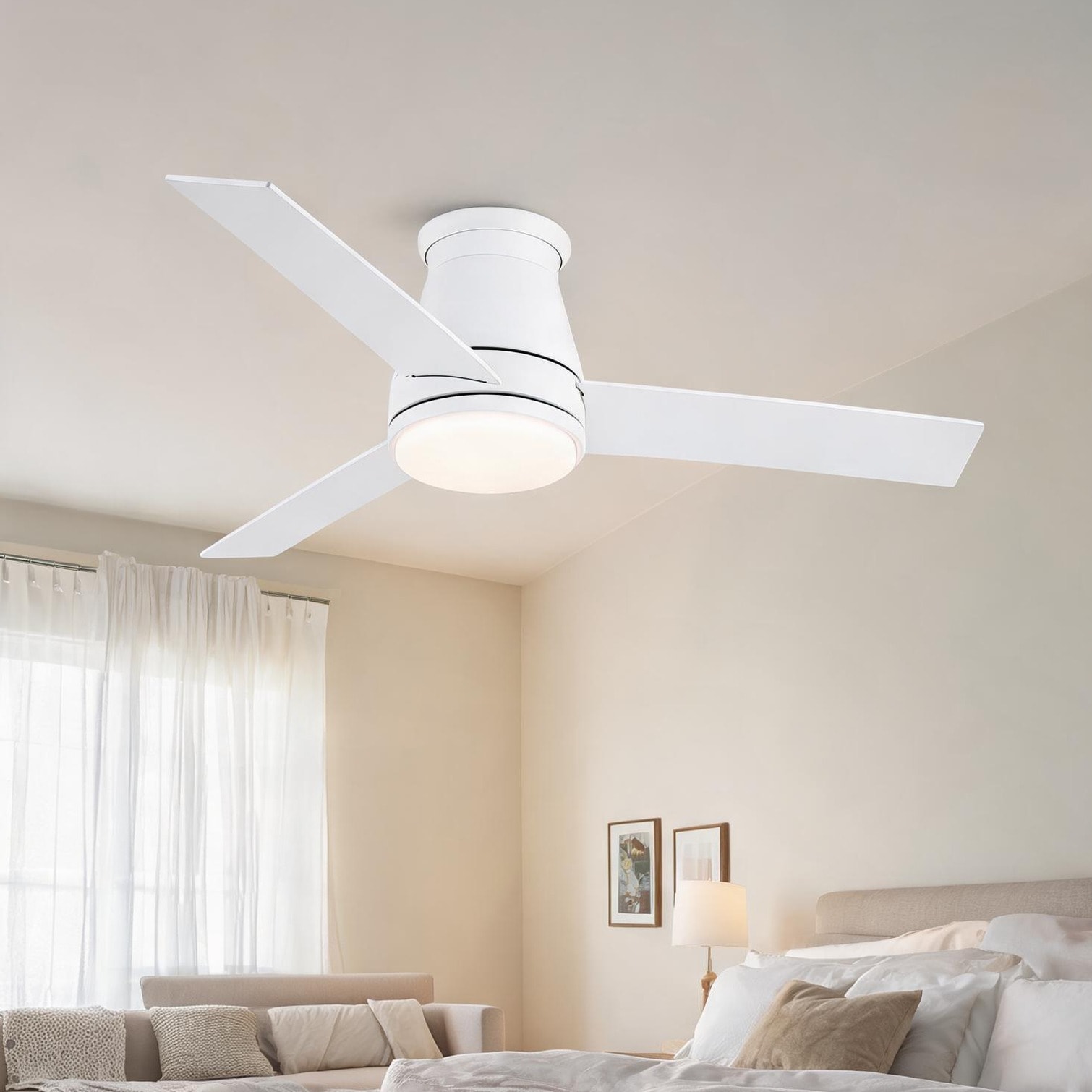 Watnature - Modern Low Profile 48-Inch Ceiling Fan with Light Kit Crisp White Plywood Blades DC M...