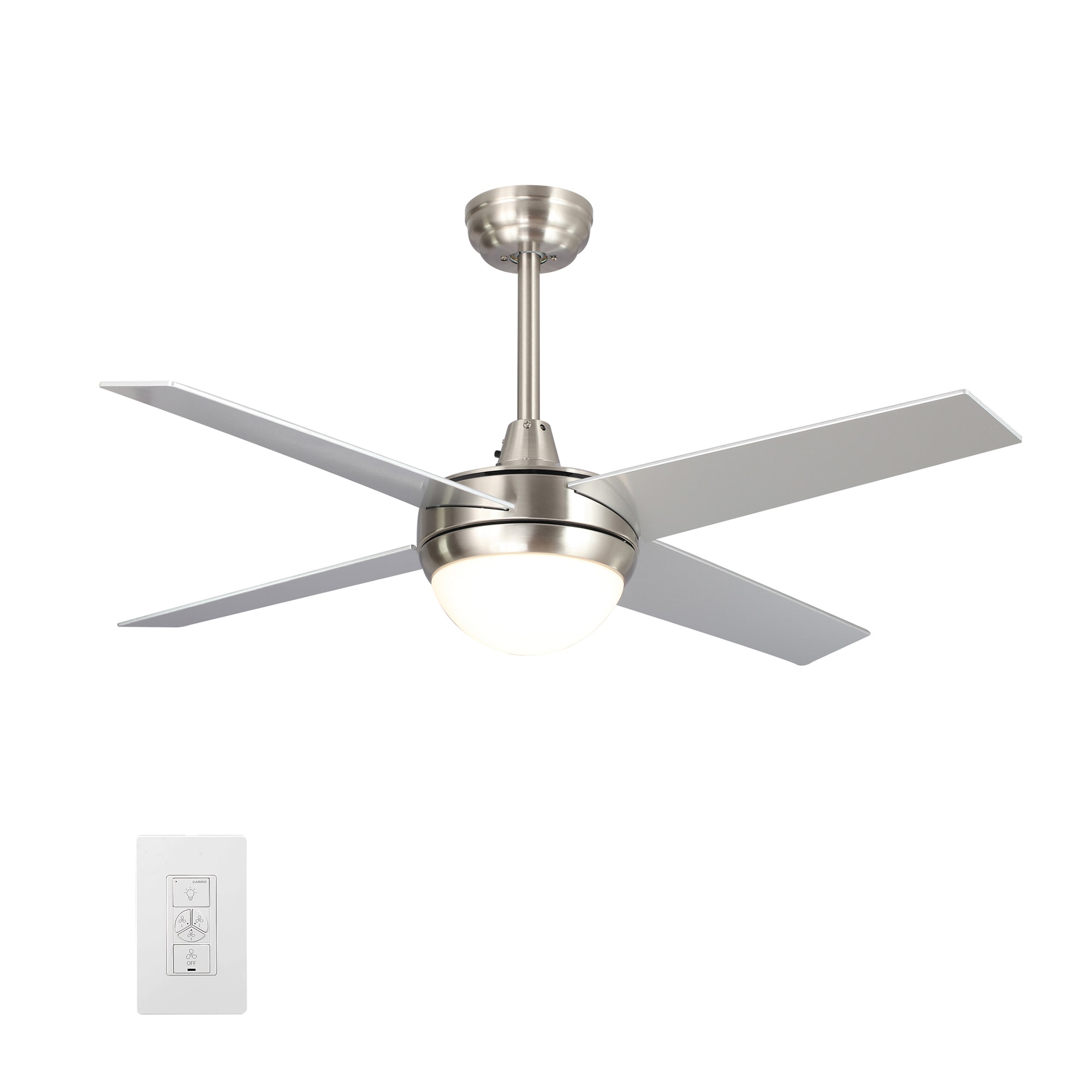 CARRO USA LWGS-524C-L11-SC-1 Nova 52-in Integrated LED Smart Silver with Silver Blades Ceiling Fan With Light ( 4 -Blade )