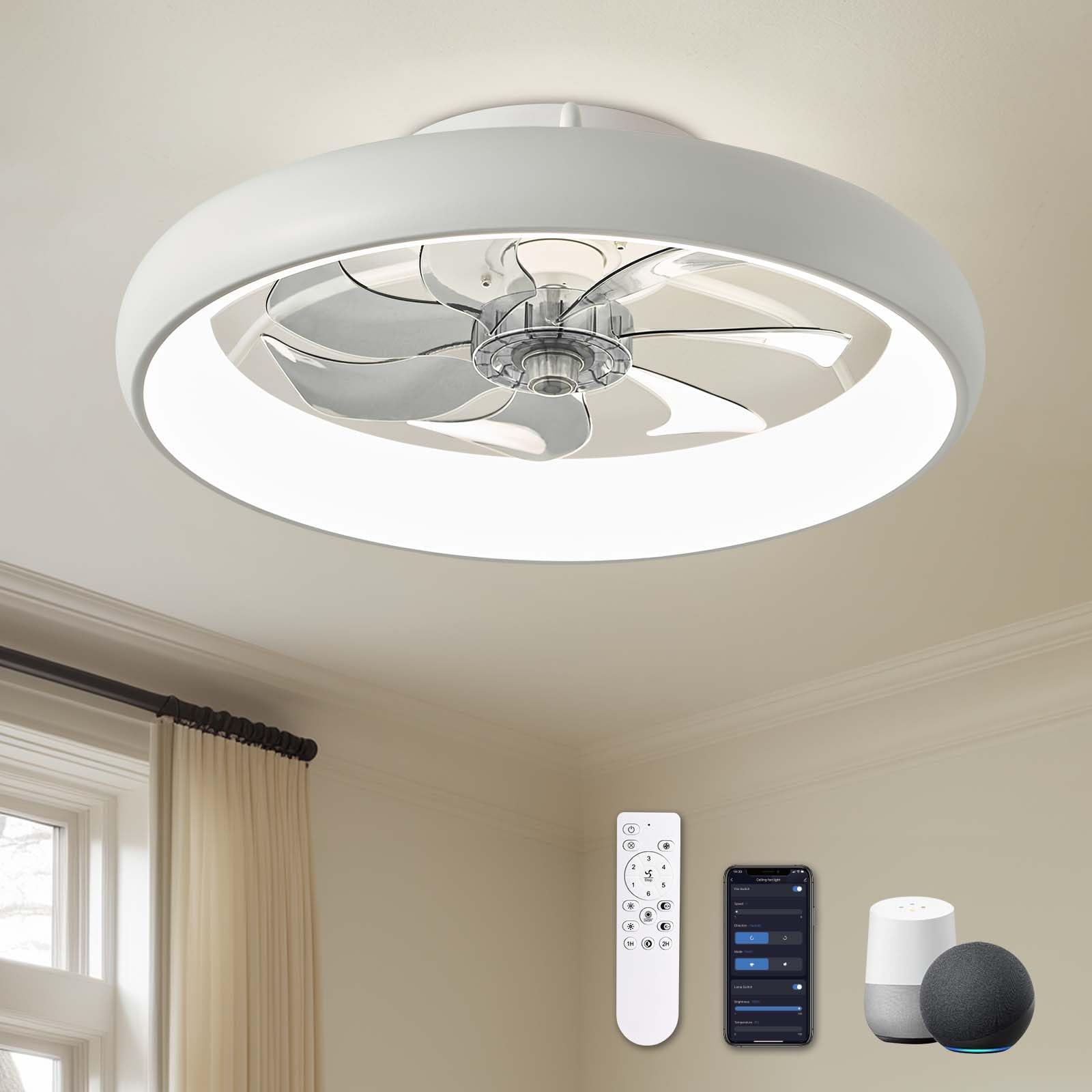 SILJOY CFL-1177-02 Flush mount Ceiling Fan with Light and Remote Control Include