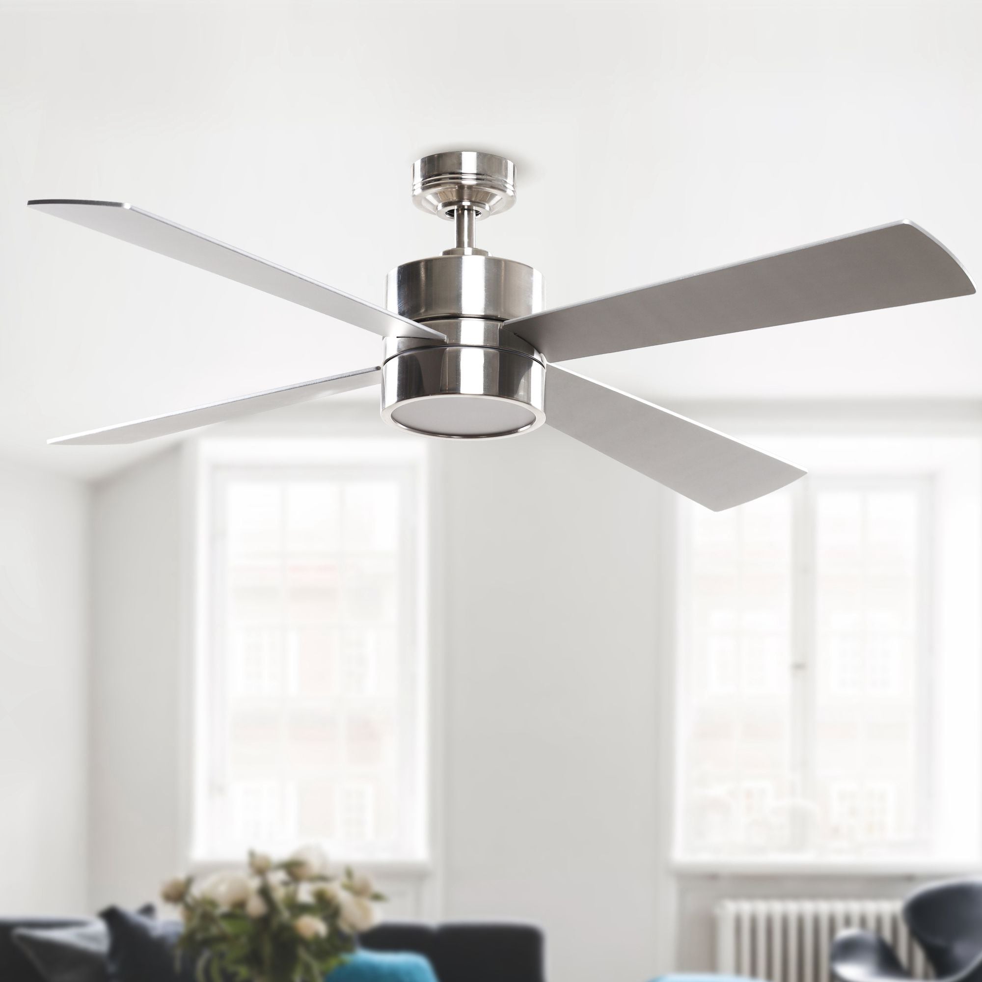 Matrix Decor LED ceiling fan 52-in Chrome LED Indoor Chandelier Ceiling Fan  with Light Remote (4-Blade) in the Ceiling Fans department at