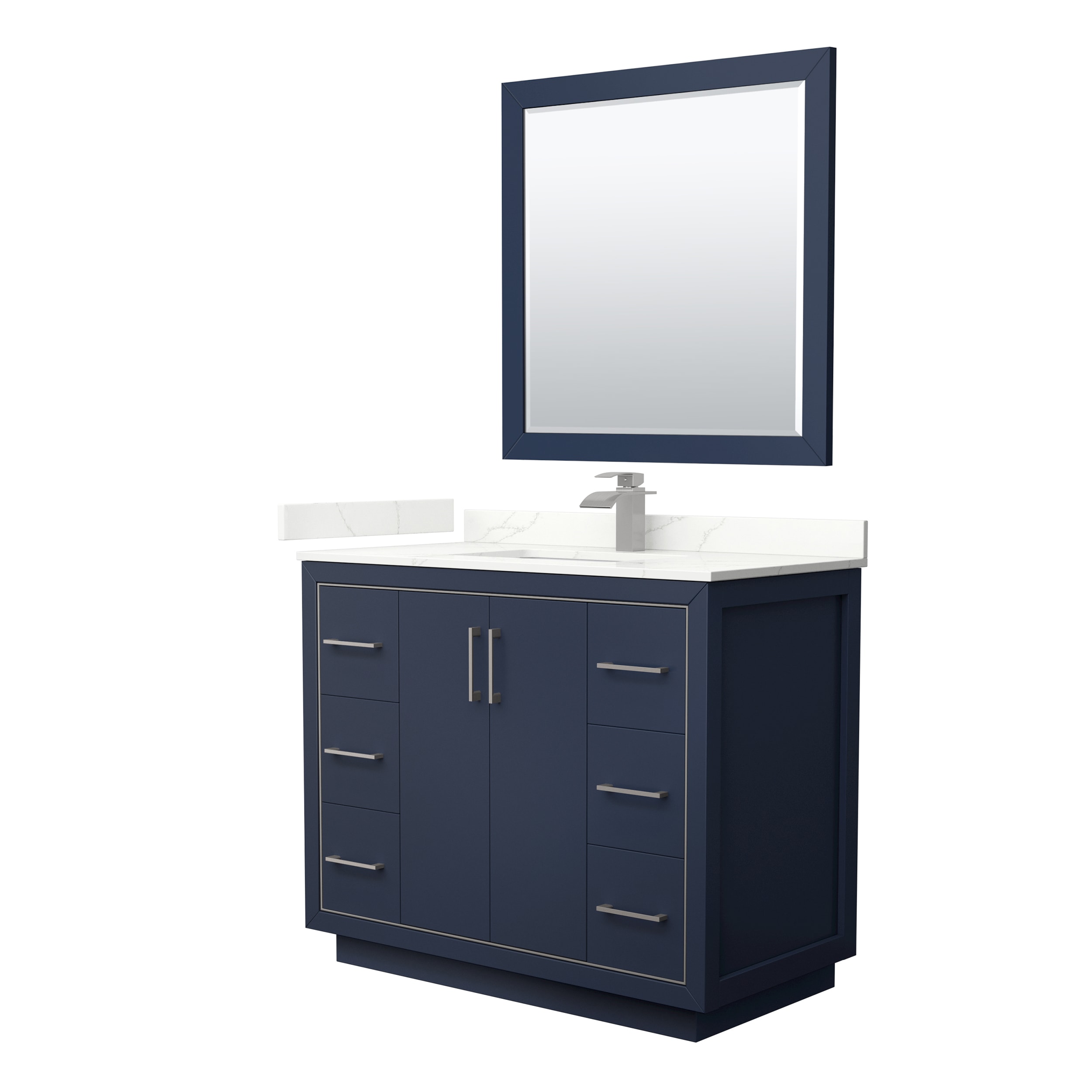 Wyndham Collection WCF111142SBNGTUNSM34 Icon 42-in Dark Blue Undermount Single Sink Bathroom Vanity with Giotto Quartz Top (Mirror Included)