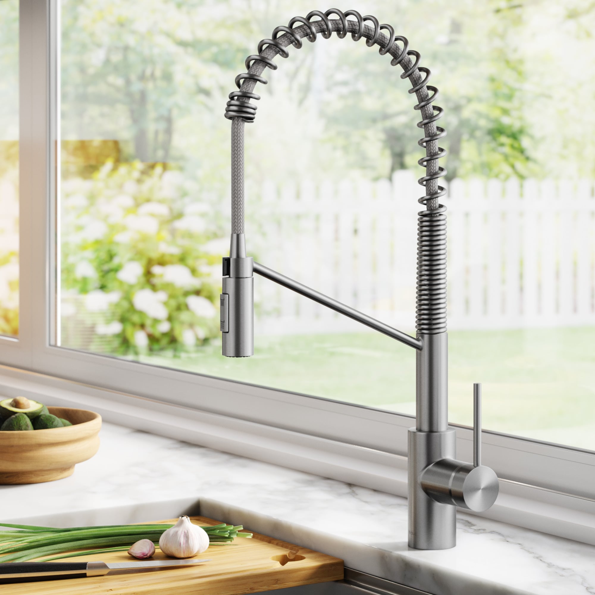 Kraus KPF-2631SFS Oletto SFS - Stainless Steel Single Handle Deck-mount Pull-down Kitchen Faucet with Sprayer ( Deck Plate Included )