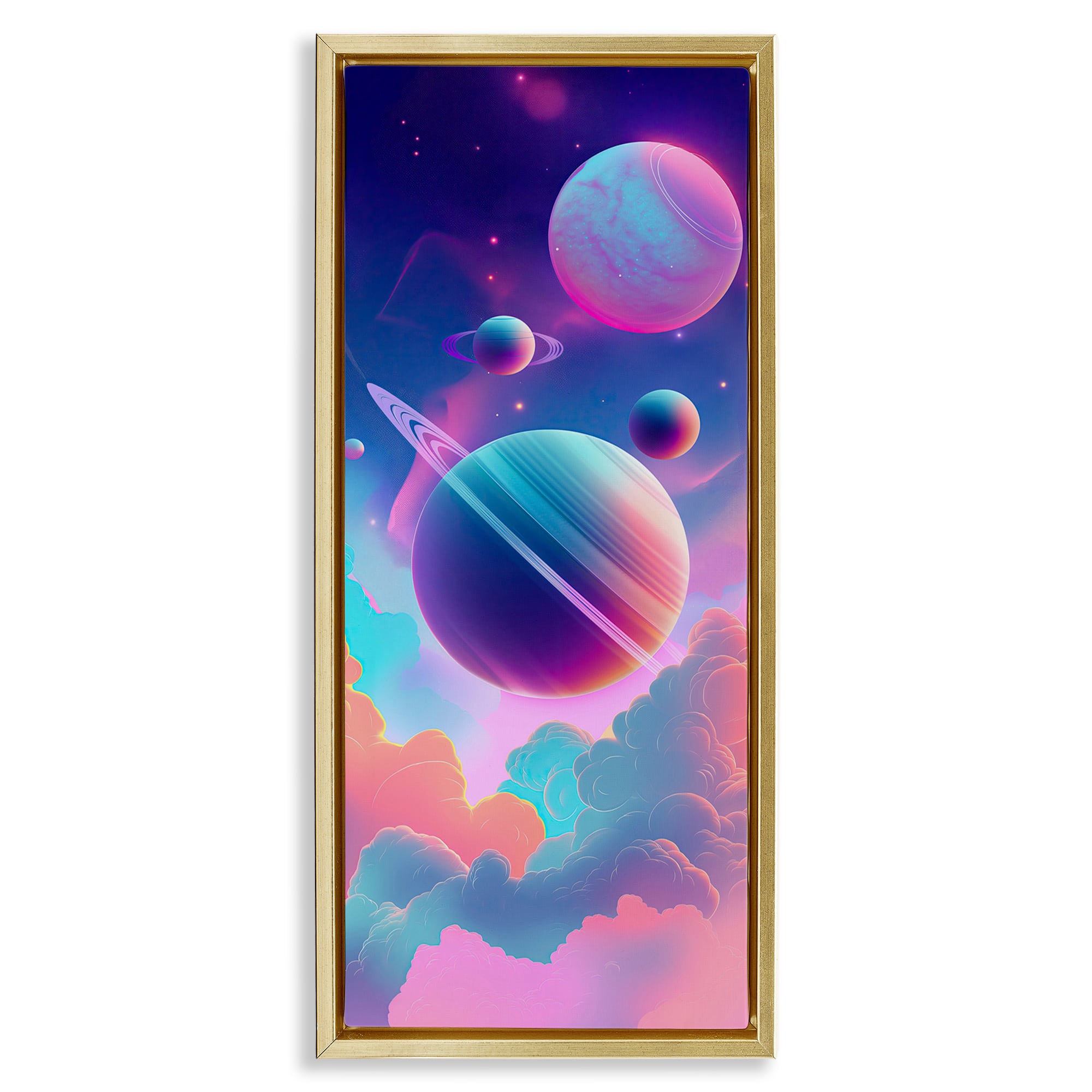 Stupell Industries BT-298-FFG-13X30 Pastel Clouds with Planets Floating Frame design by Wumples