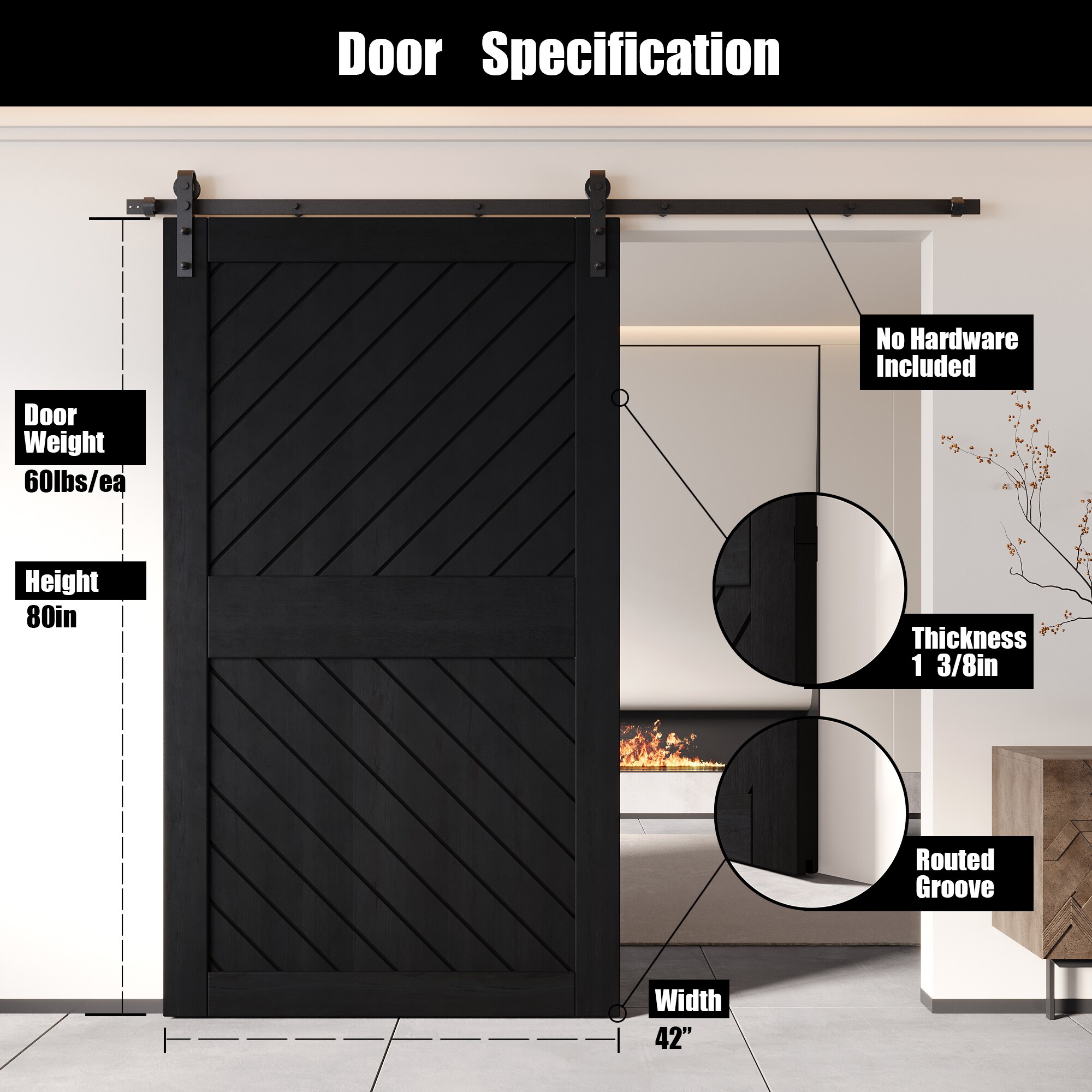 HOMACER XT3-4284-BK Barn-Doors - View #2