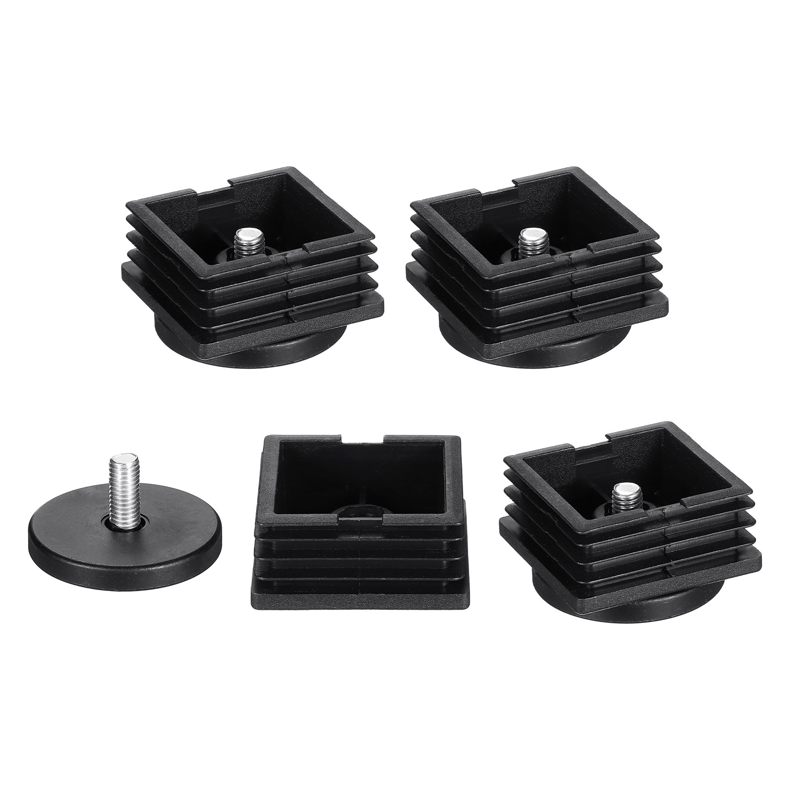 Unique Bargains 4 Sets Leveling Feet M8x50x50mm Plastic Adjustable Furniture Leg Leveling Square Tube Insert Screw-in Glide Levelers for Table Chair Furniture Black