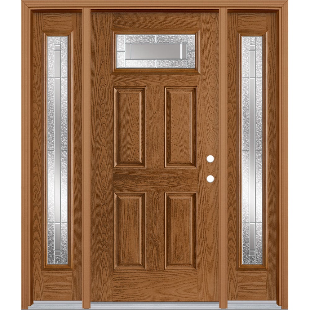 Masonite 3419787 Focus 64-in x 80-in x 4-9/16-in Fiberglass 1/4 lite Left-hand inswing Woodhaven Stained Prehung Front Door with Sidelights with Brickmould Insulating core