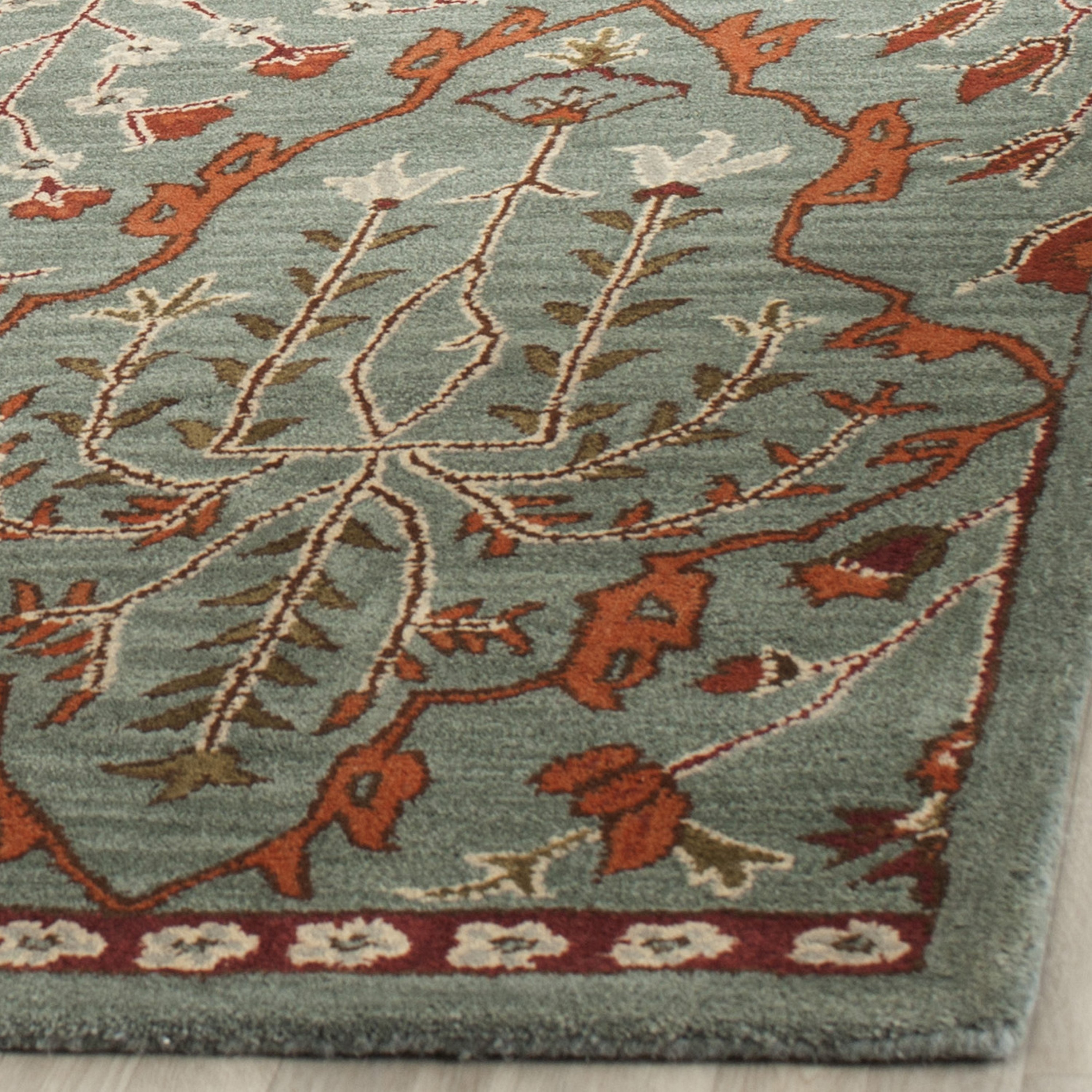 Handmade Wyndham Floral Geometric Blue Wool Area Rug 9' x 12'