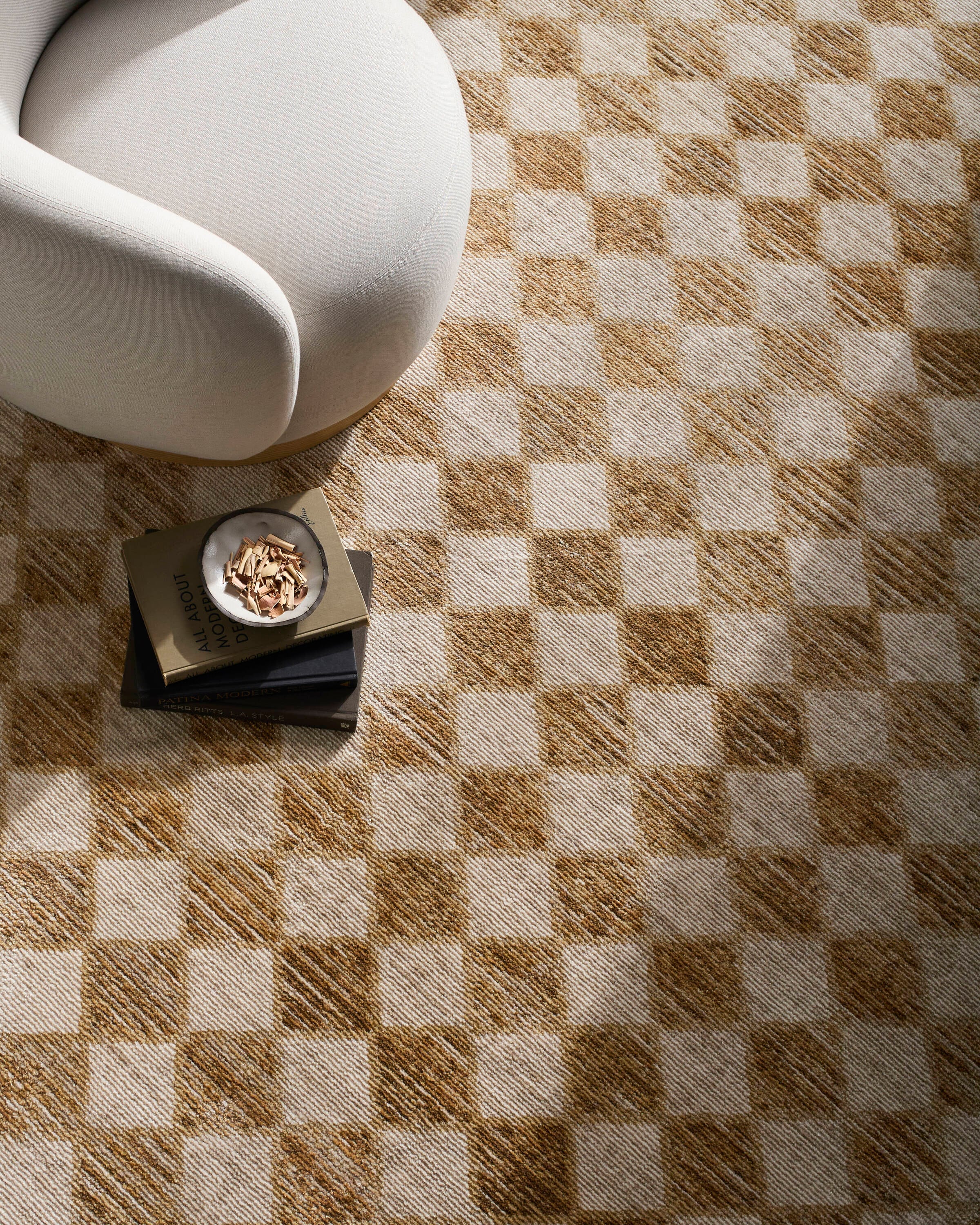 Taupe and Cream Rectangular Synthetic Checkered Area Rug