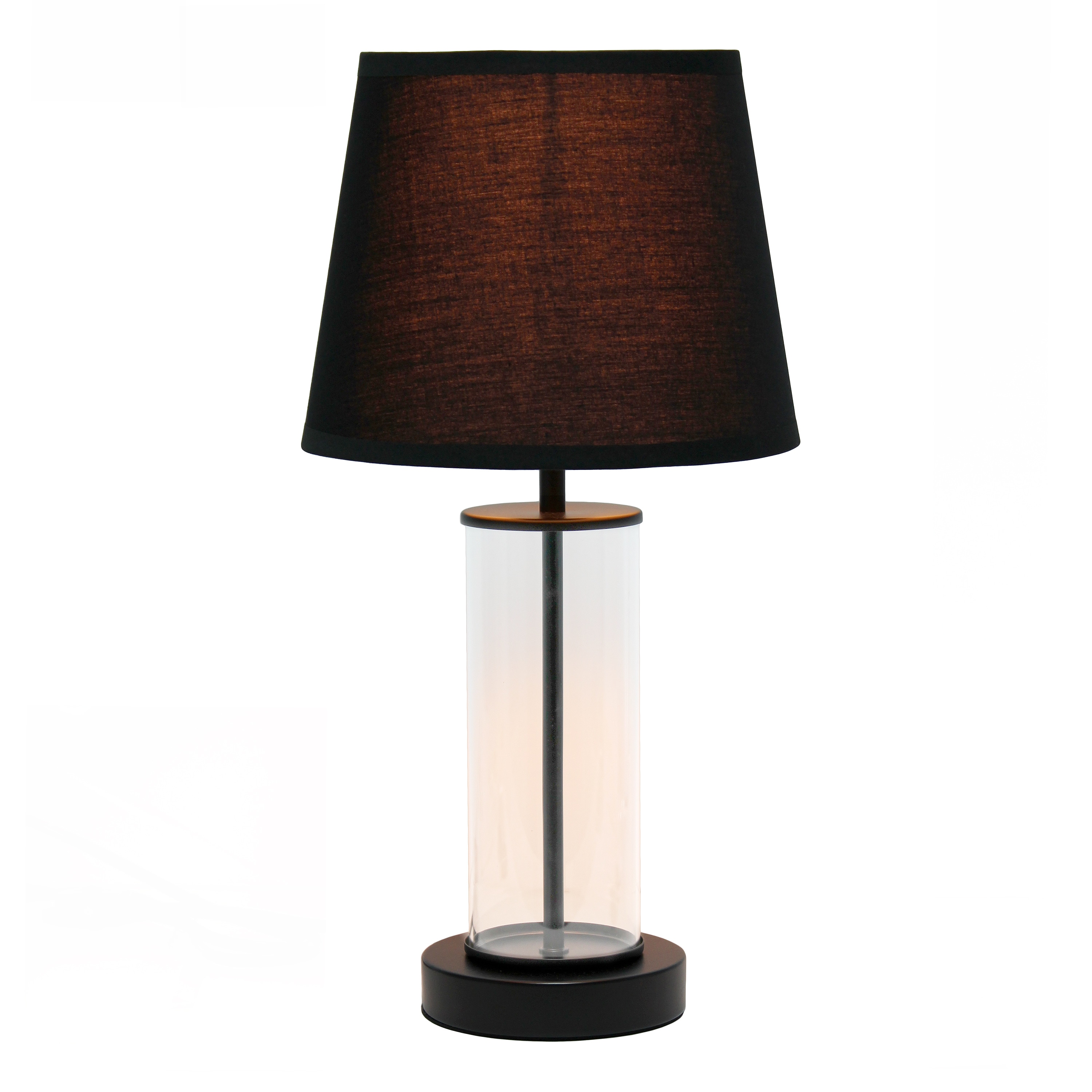 Black Metal and Clear Glass Table Lamp with Fabric Shade