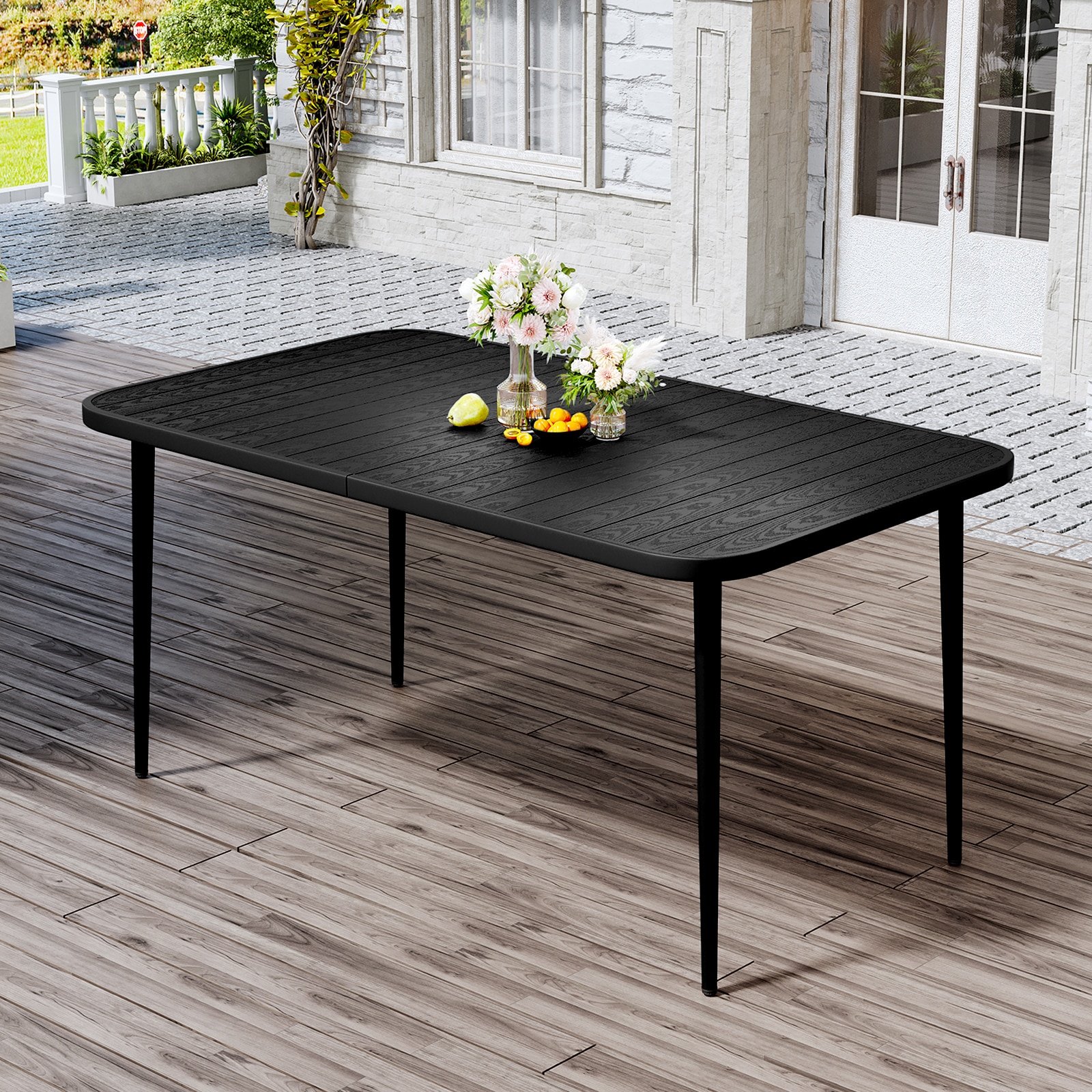 JEAREY SLTPZ-BK Outdoor Metal Dining Table Rectangle Outdoor Dining 31.5-in W x 55.12-in L
