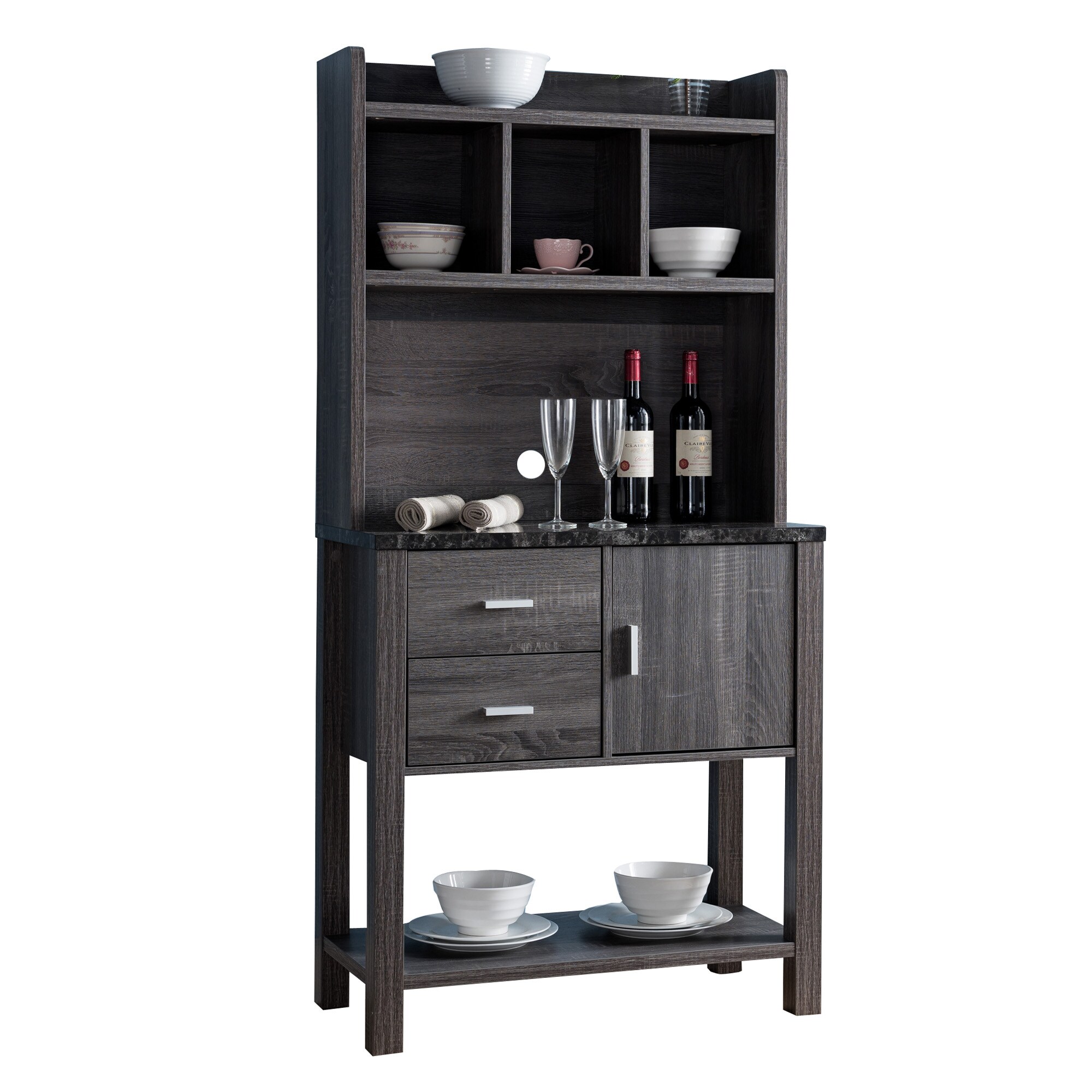 Benzara BM179597 Contemporary/Modern Gray Wood Sideboard with Wine Storage