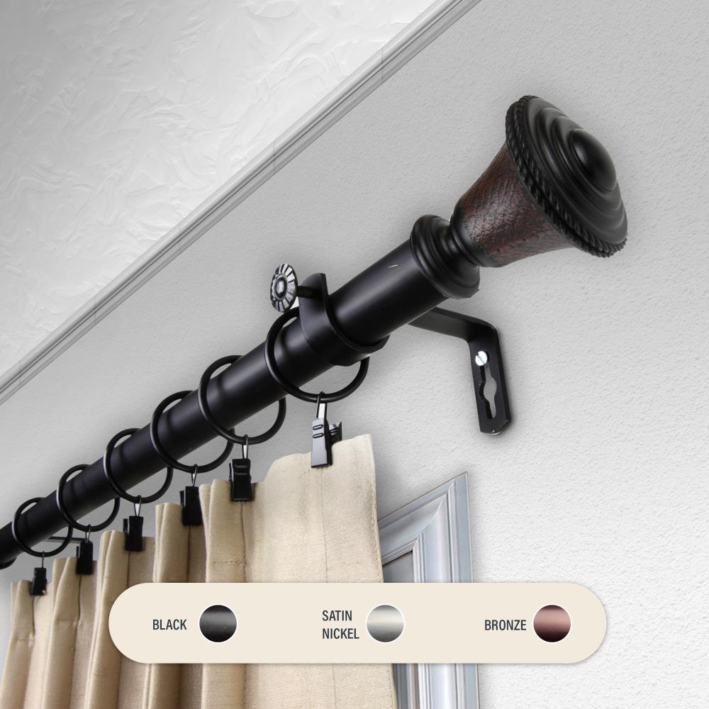 Hart & Harlow L100-28-1602 1-in Kylee 160-in to 240-in Black Steel Single curtain rod with Finials