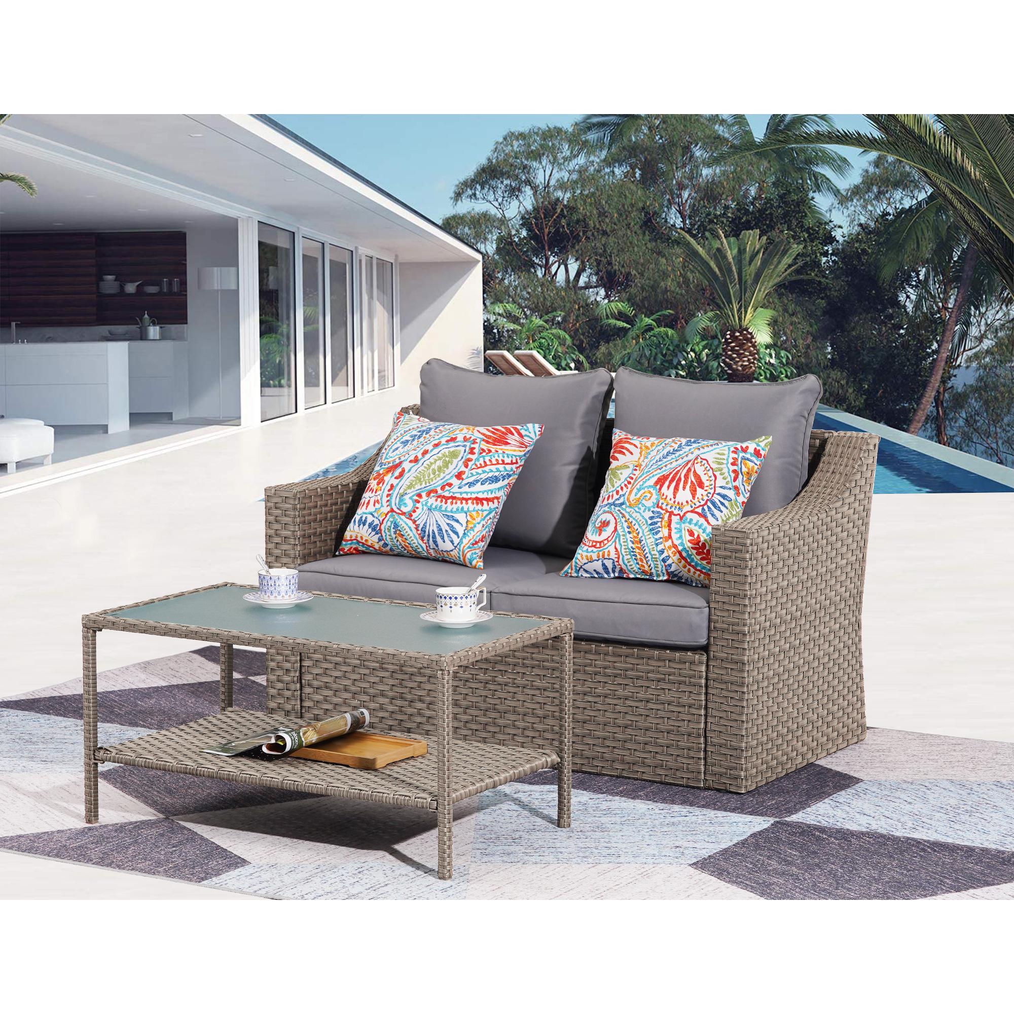 Bayfeve BF-5201HNM 2 -Piece Wicker Patio Conversation Set with Gray Cushions