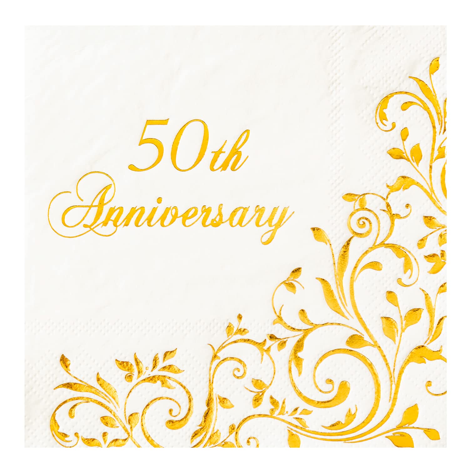 Aoibox  50th Anniversary Gold Foil Cocktail Napkins 3 Ply Disposable Beverage Dessert Napkins 50 Count