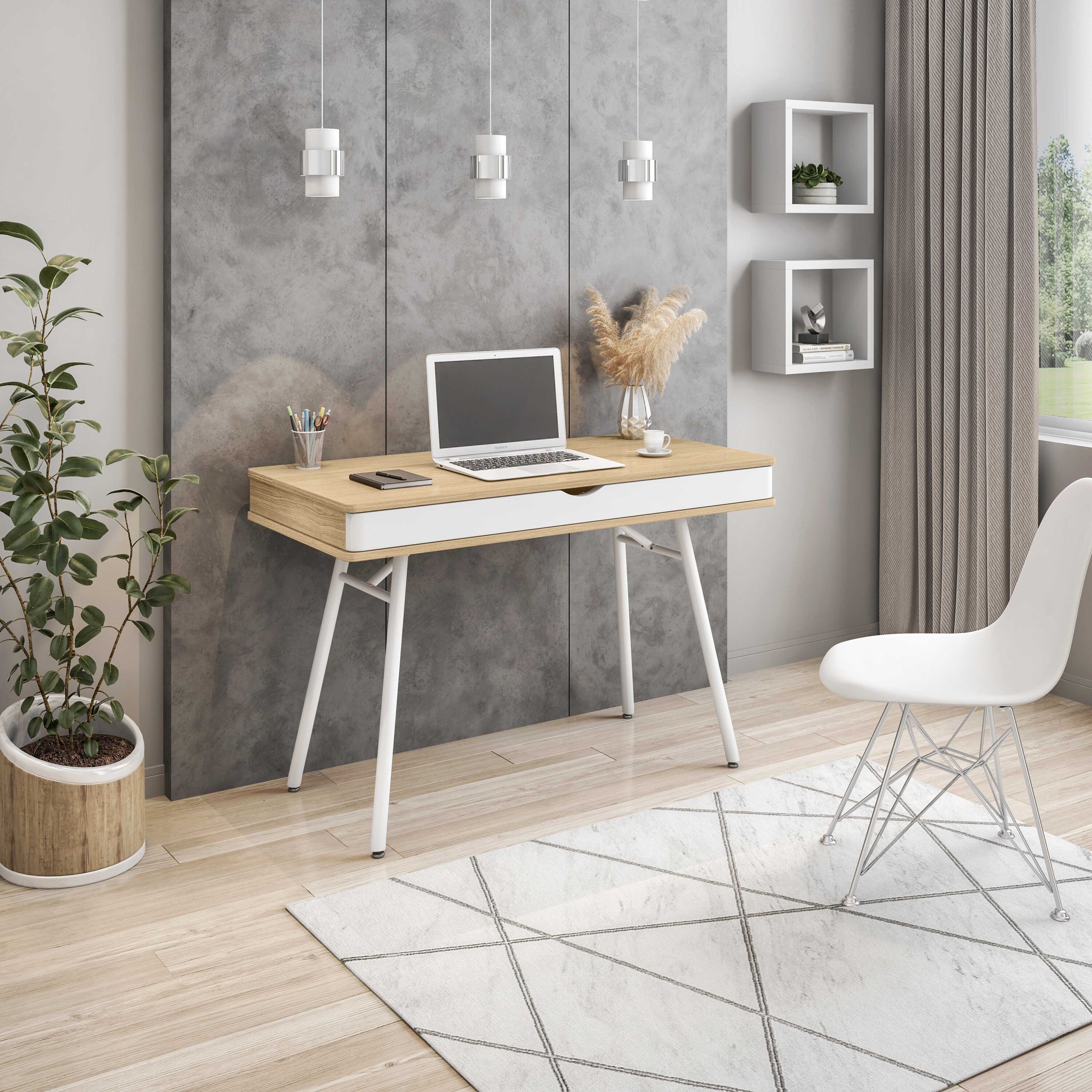LOVMOR SF-R-RTA-1462-PN Modern Multi Storage Computer Desk with Storage Pine