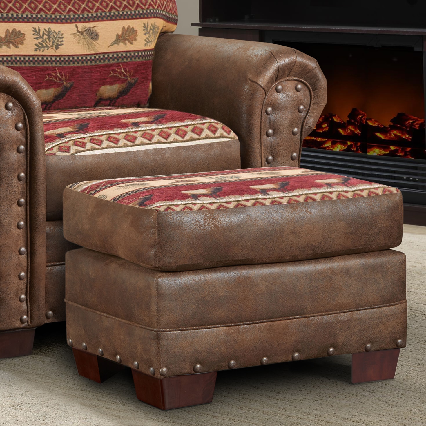 Sierra Lodge Brown Microfiber 4-Piece Sofa Set with Nailhead Accents