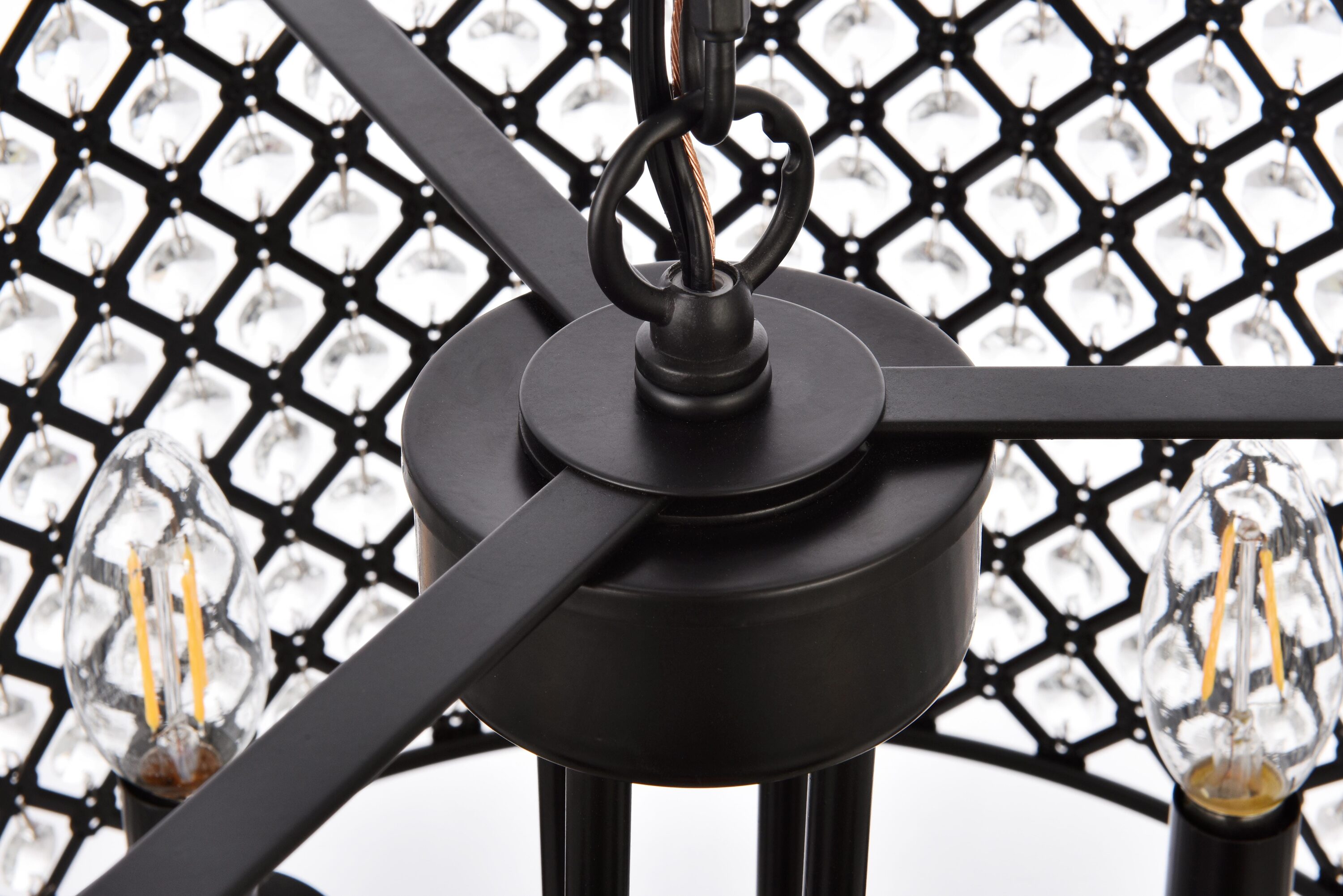 Elegant Crystal and Iron Black Drum Pendant with Lattice Shade