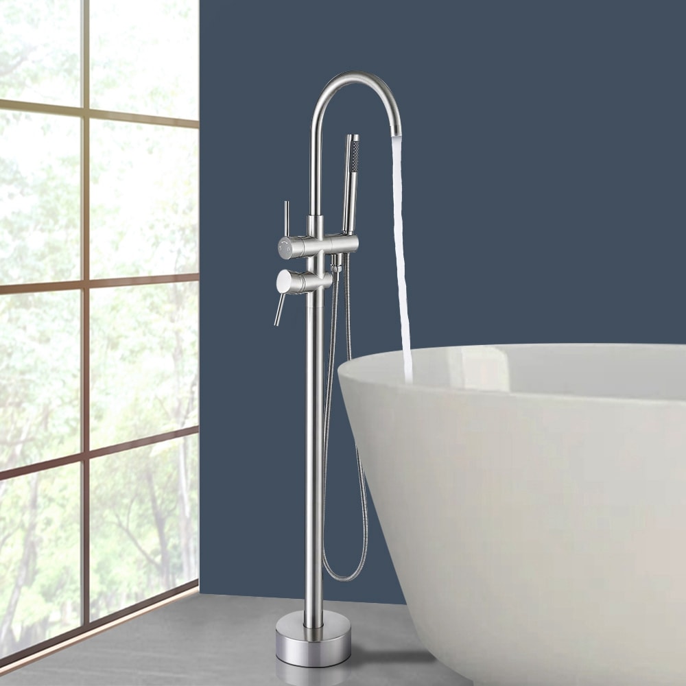 Chrome Freestanding Bathtub Faucet with Handheld Shower