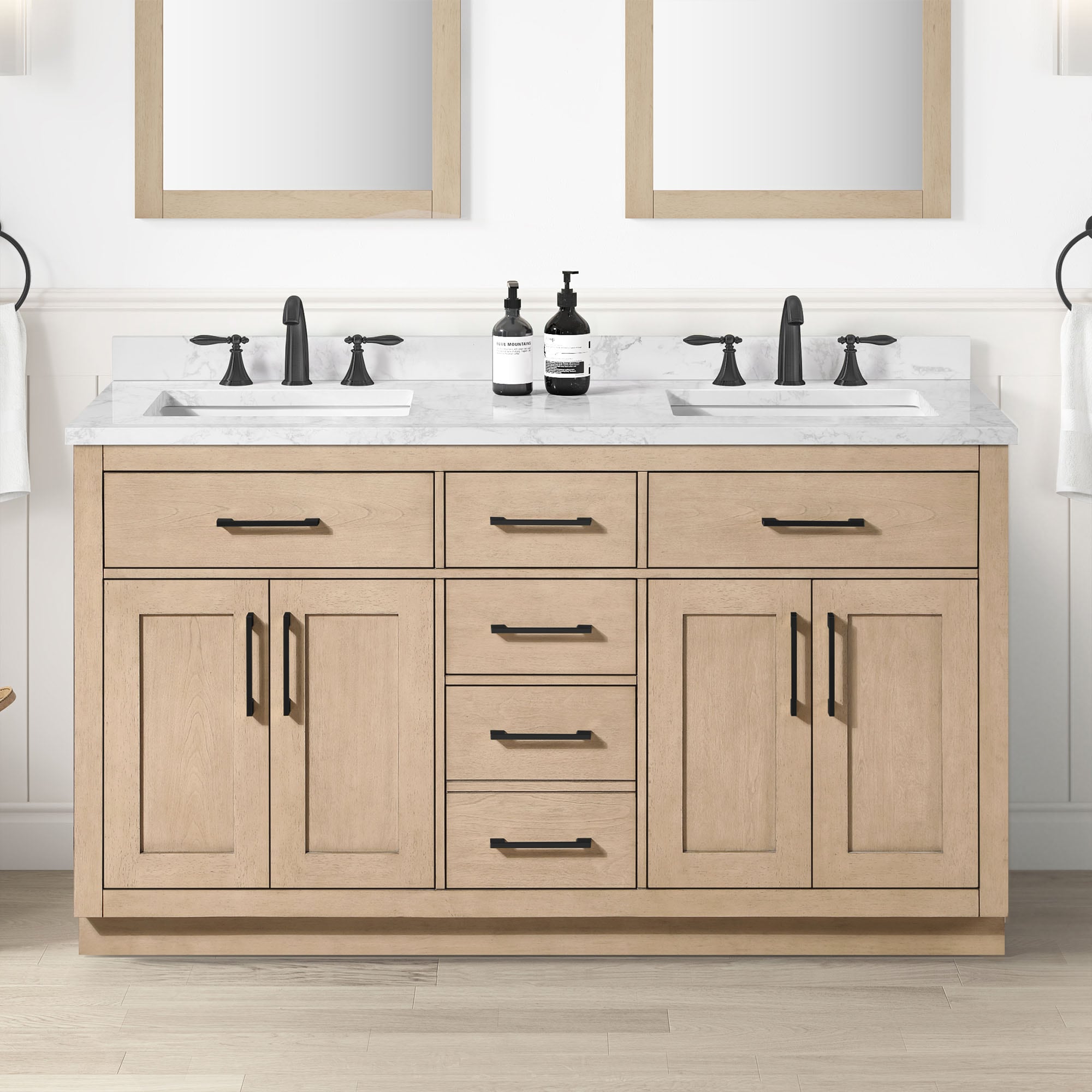 OVE Decors 15VVA-ALO260-186 Athea 60-in Sahara Birch Undermount Double Sink Bathroom Vanity with White Engineered Marble Top