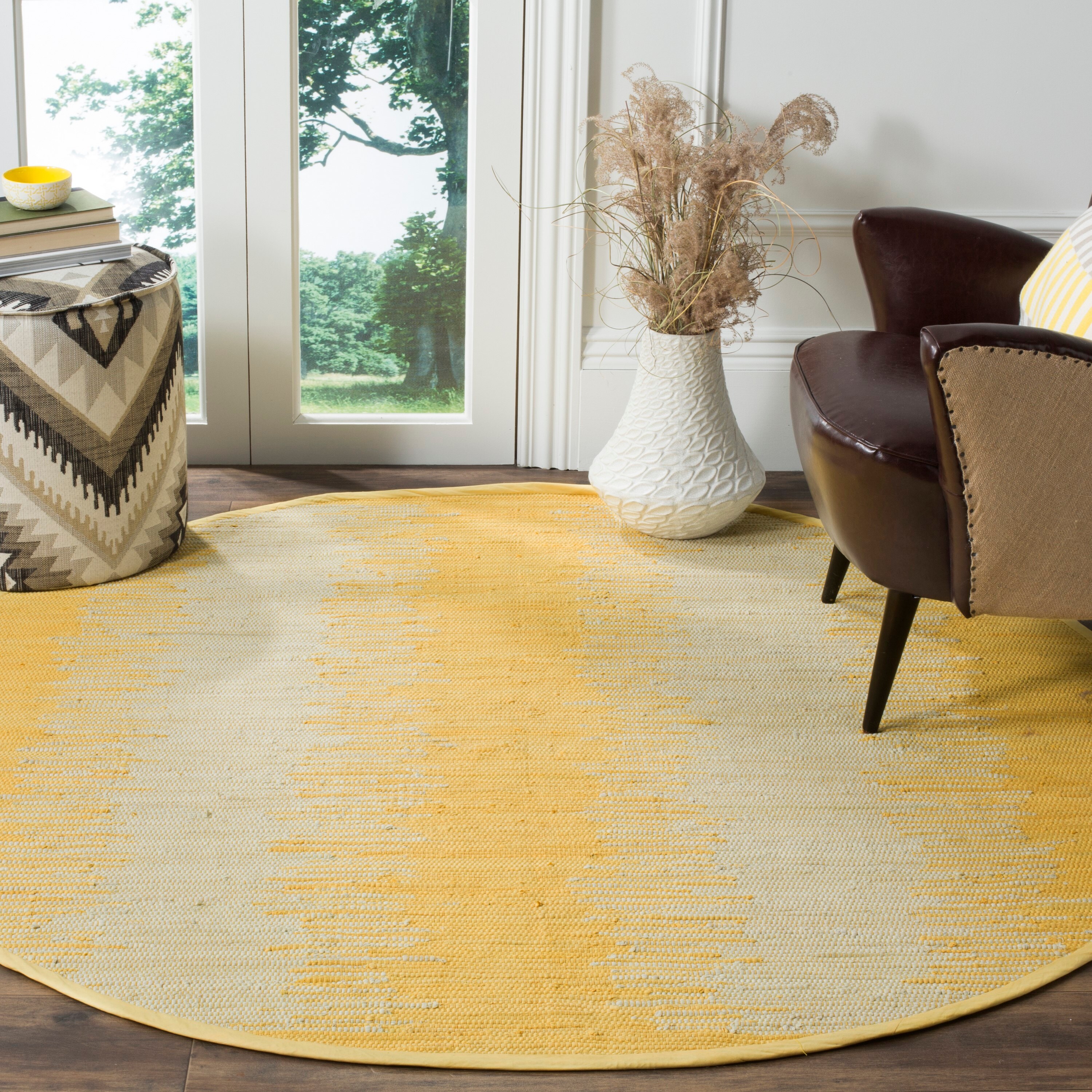Safavieh MTK718K-6R Montauk Salina 6 x 6 (ft) Cotton Gold Round Indoor Abstract Coastal Area rug