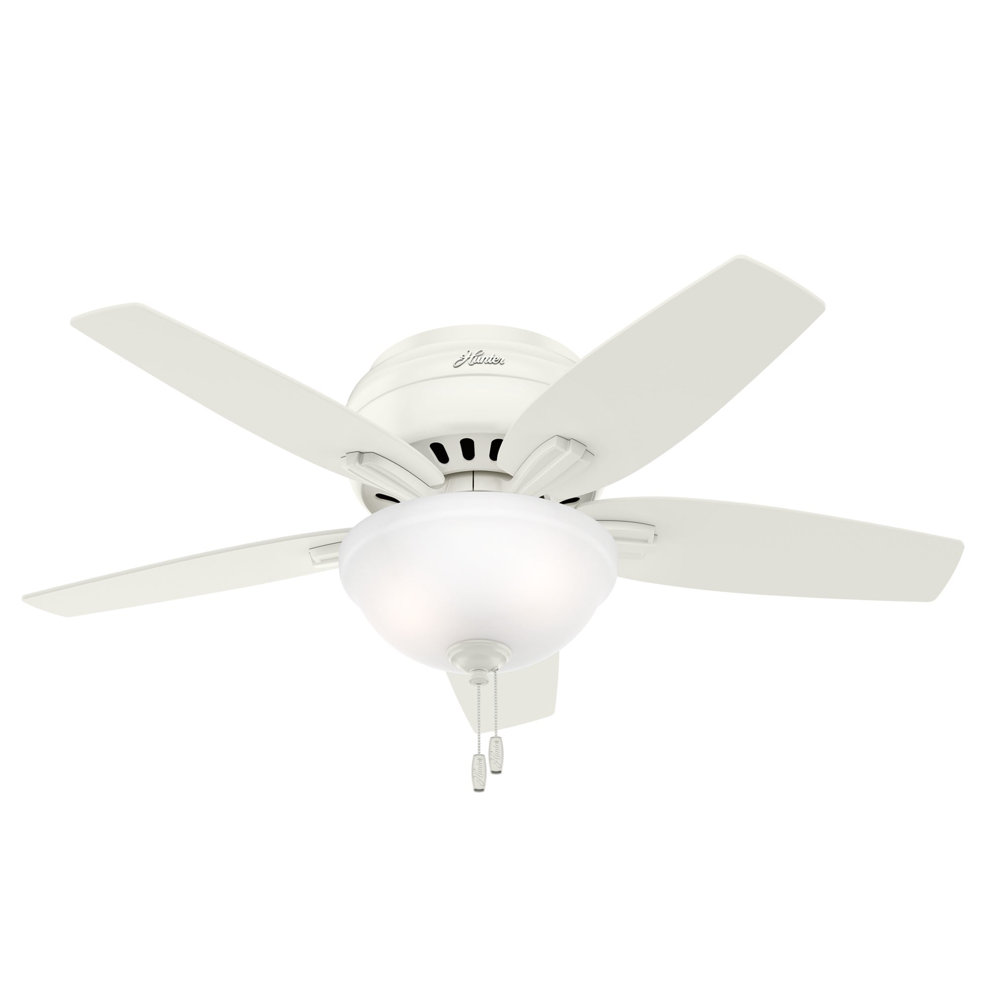 Hunter 51080 Newsome 42-in Flush Mount Fresh White with Fresh White/Light Oak Blades Ceiling Fan With Light ( 5 -Blade )