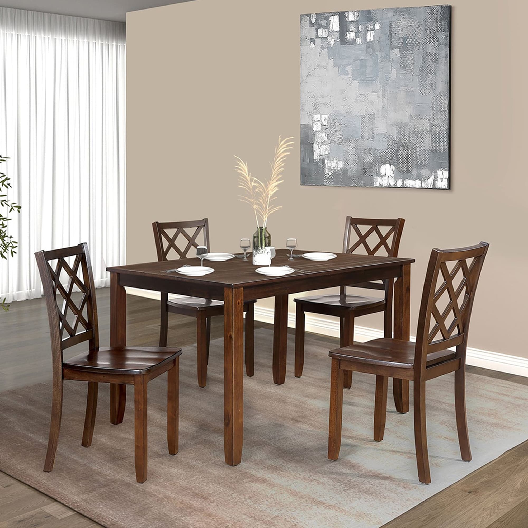 IHOMEadore MDFM3424CH-T-5PK Dark Cherry Transitional Dining Room Set with Rectangular Table ( Seats 4 )