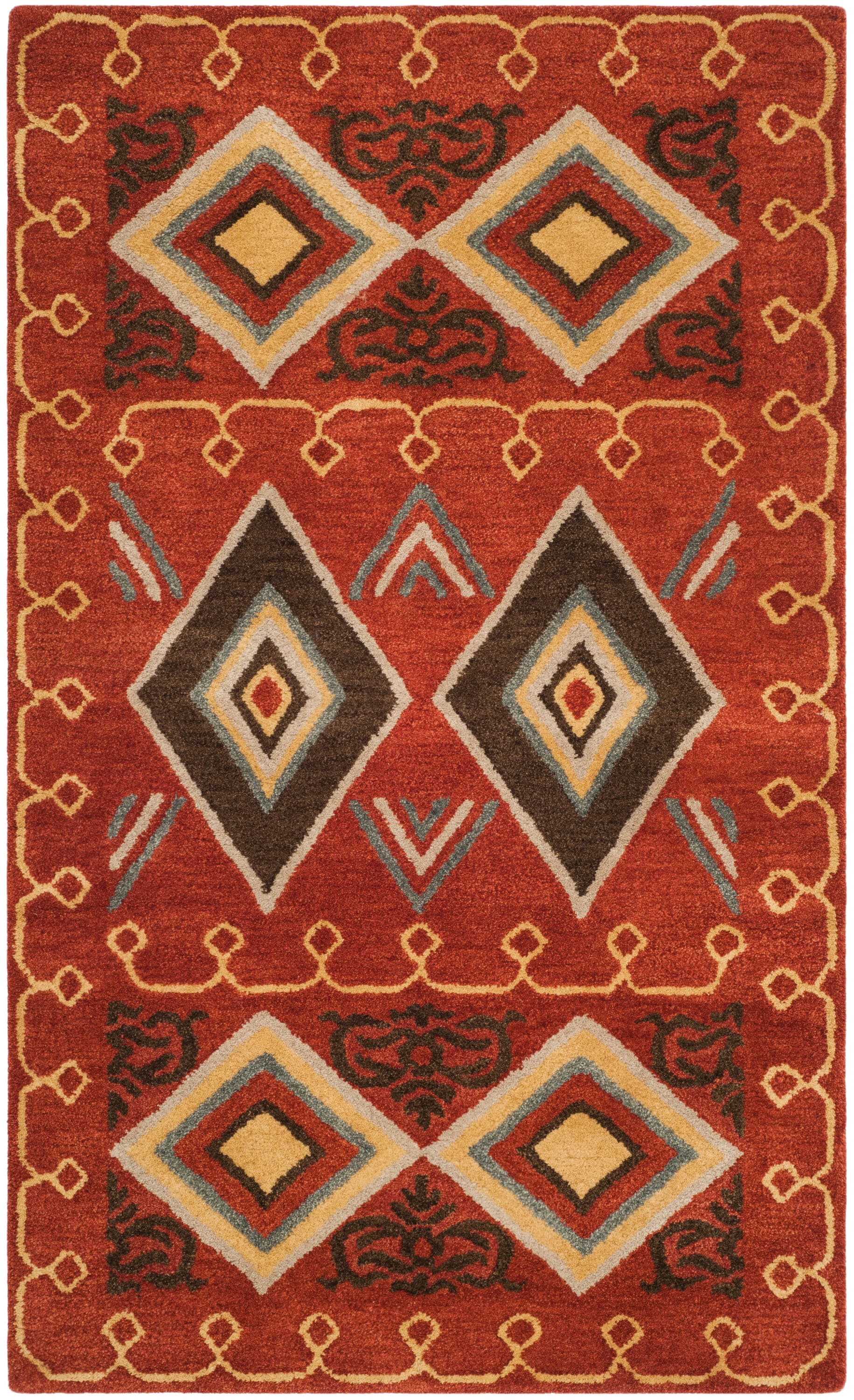 Handmade Red Wool Tufted Rectangular Area Rug 3' x 5'