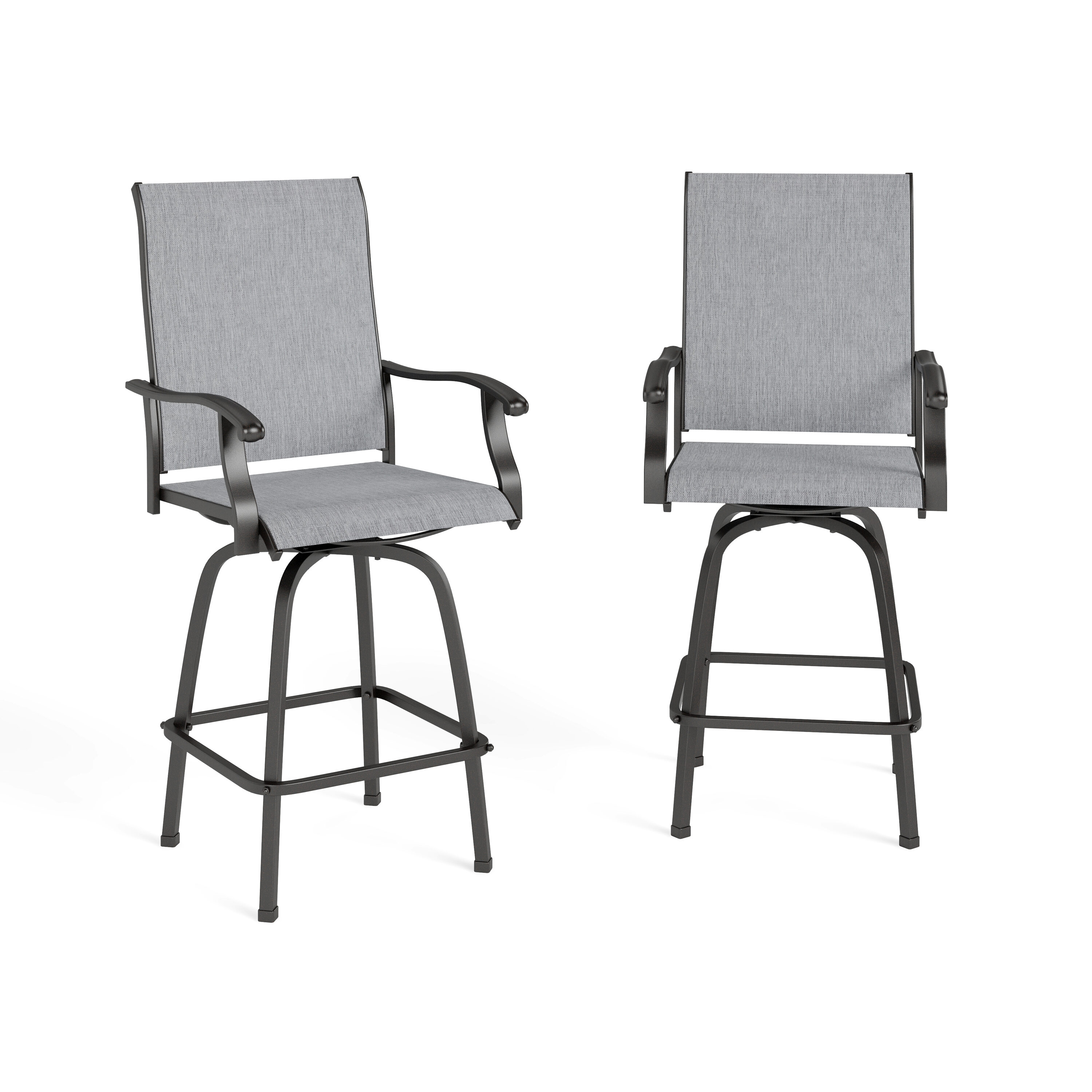 Sunshine Valley E02GF030800301-GR Set of 2 Black Steel Frame Swivel Dining Chair with Gray Textilene Solid Seat