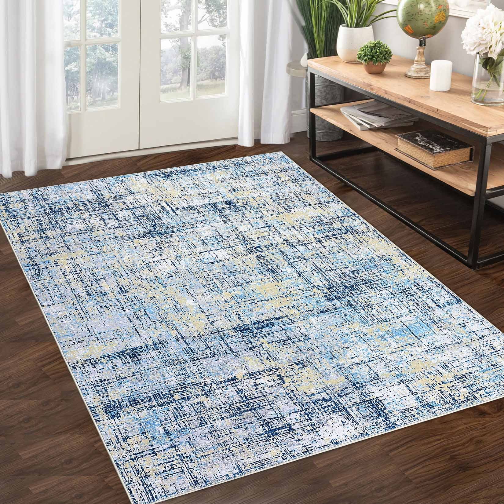 Garvee YXY-LO-PHO-139UVAIS 5 x 7 (ft) Loomed Polyester Blue Rectangular Indoor Abstract Mid-Century Modern Machine washable Area rug