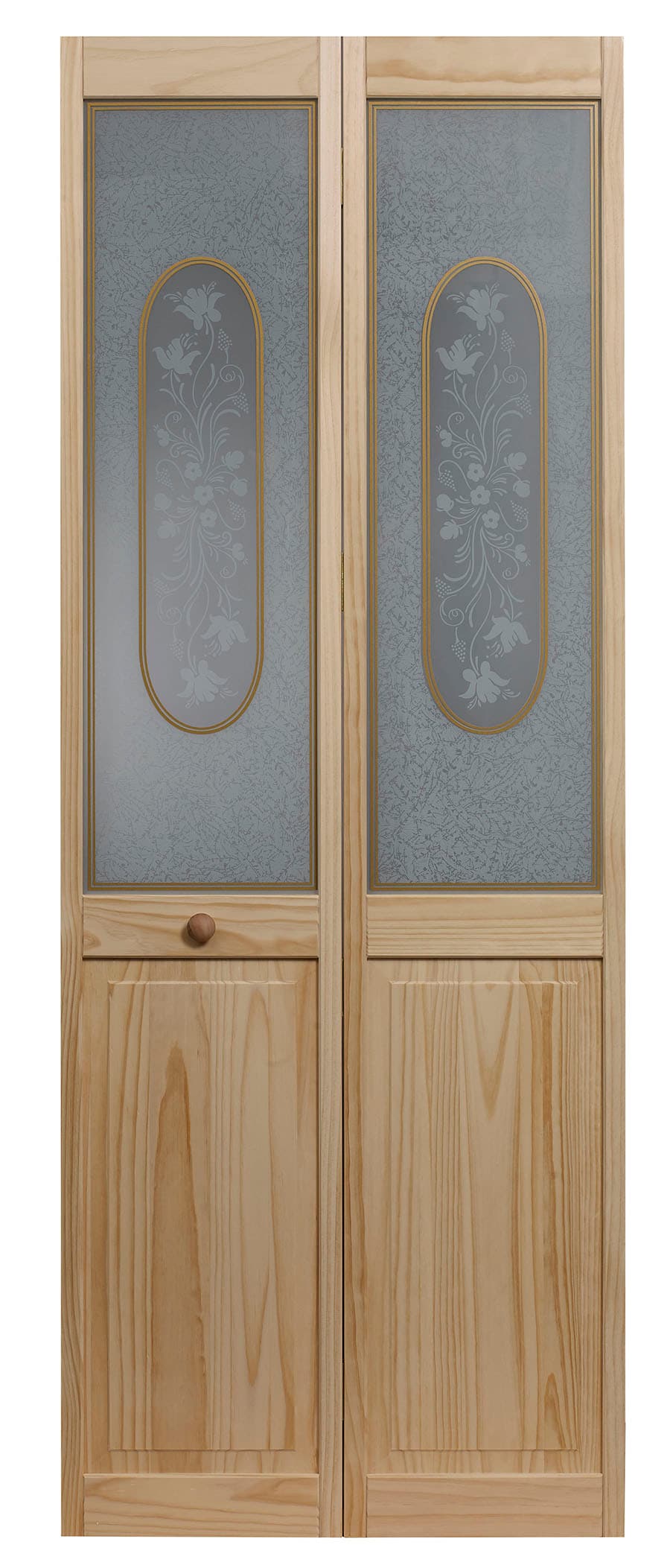 Pinecroft 872128 Victorian 32-in x 80-in Pine Wood 2-panel square Patterned glass Smooth Solid core Unfinished Pine Wood Closet Bifold Door ( Hardware Included )