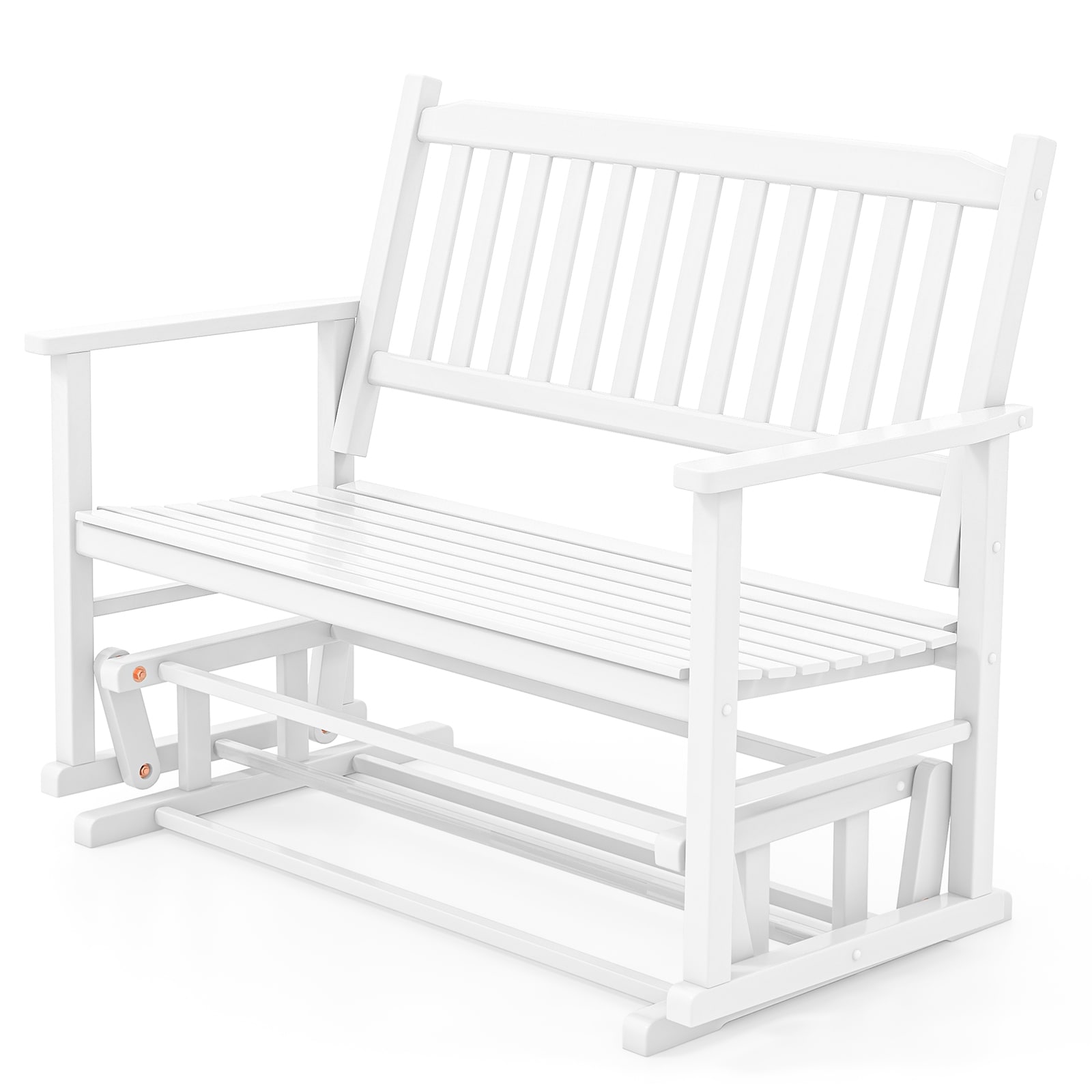 Slickblue D-CO-HW44411PN Wooden White/Gray Patio Glider Bench with Smooth Gliding Ergonomic Seat for Porch or Garden