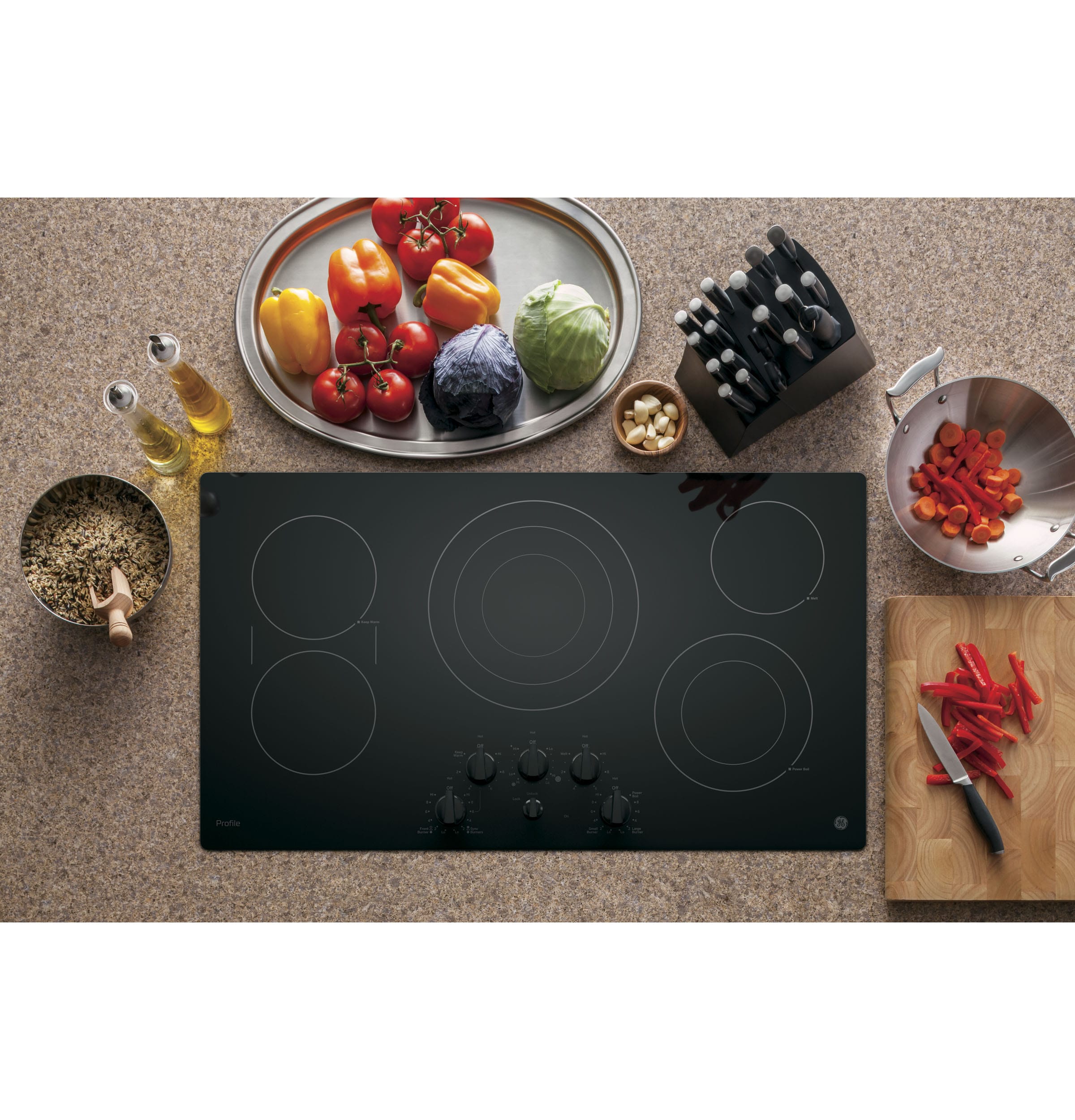 GE Profile 36-in 5 Burners Smooth Surface (Radiant) Black Electric Cooktop  in the Electric Cooktops department at